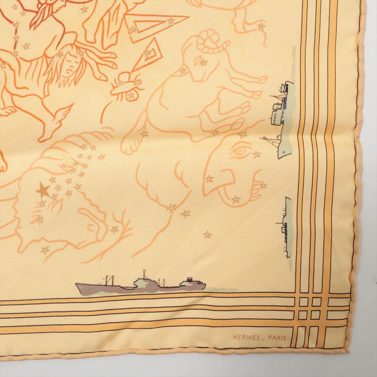 Carre 45 Scarf, Silk, Yellow, Shows wear, — view 4