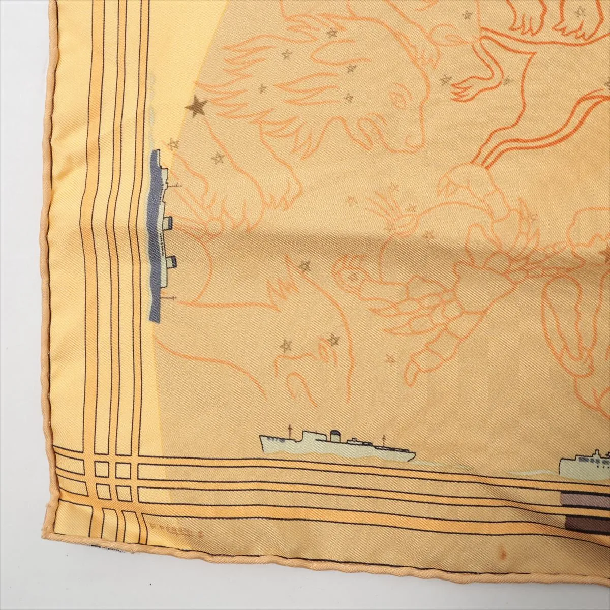 Carre 45 Scarf, Silk, Yellow, Shows wear, — view 5