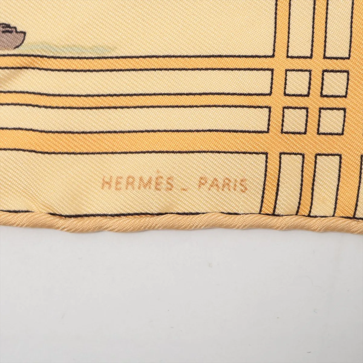 Carre 45 Scarf, Silk, Yellow, Shows wear, — view 6