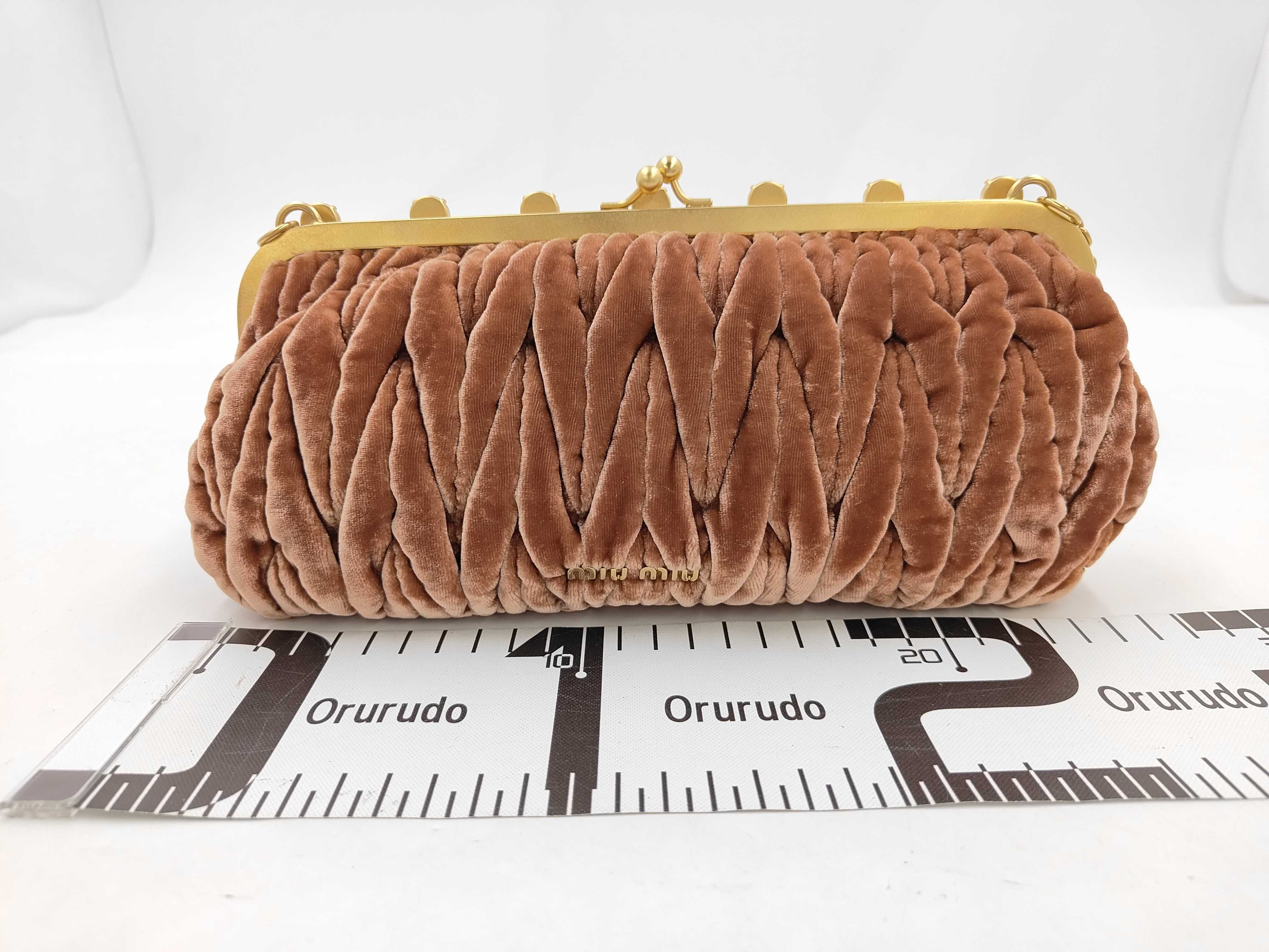 Matelassé Chain Shoulder Bag, Velour, Clasp Closure, Bijou, Brown Shoulder Bag — view 2