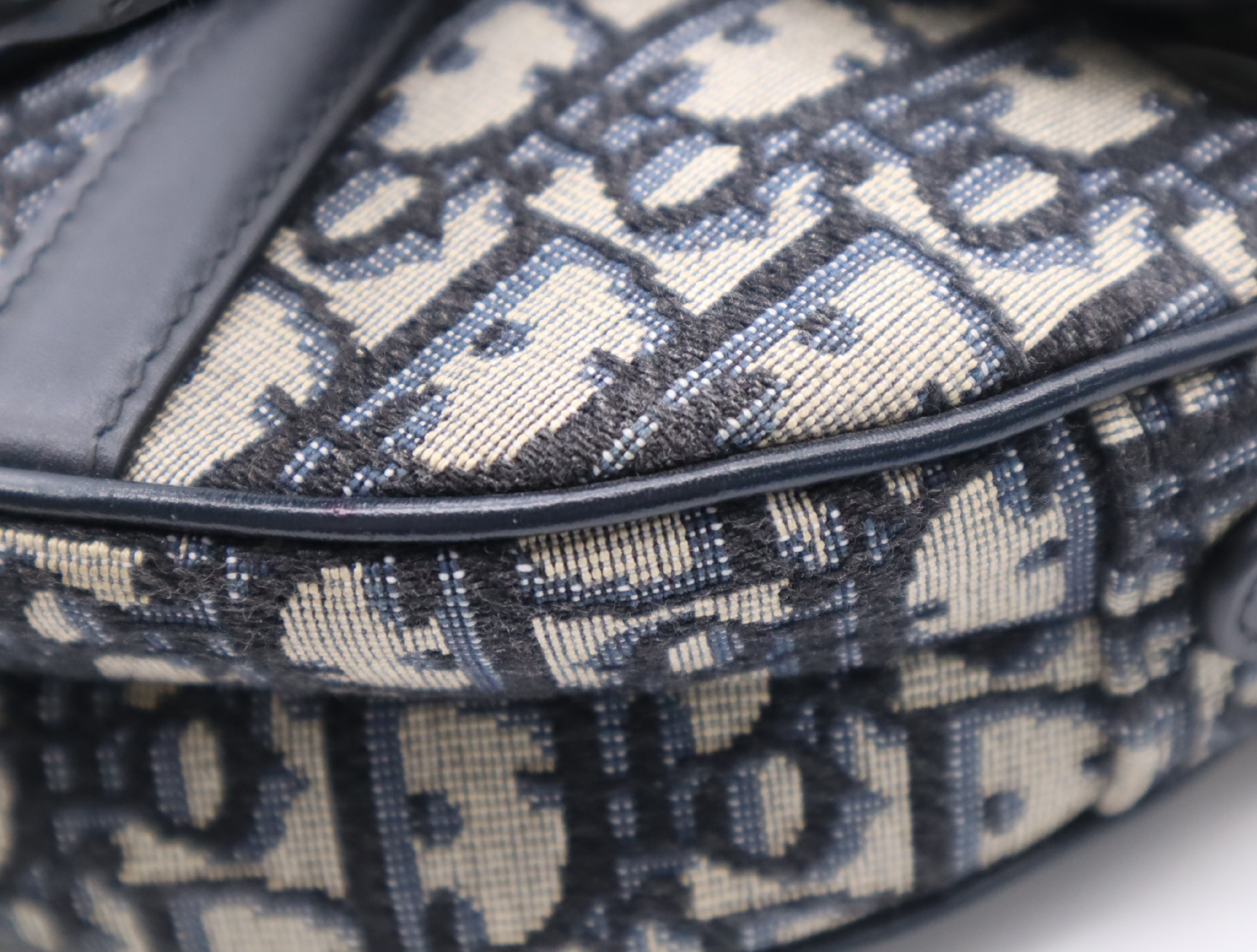 Canvas x Leather Oblique Saddle Bag, Navy, Gold Hardware, with Shoulder Strap, Handbag — view 7