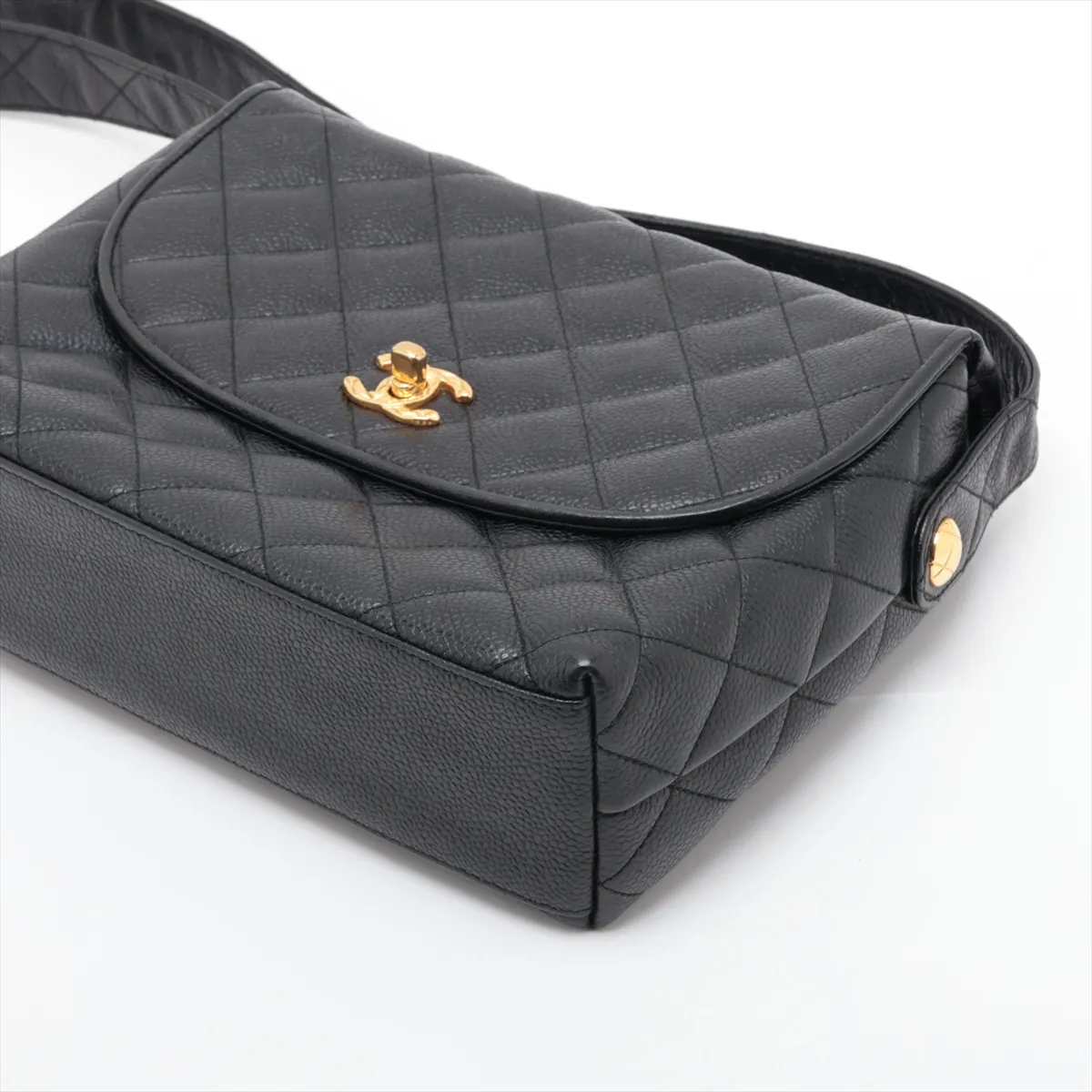 Matelassé Caviar Skin Shoulder Bag, Black with Gold Hardware, 2891082, Series 2 — view 3