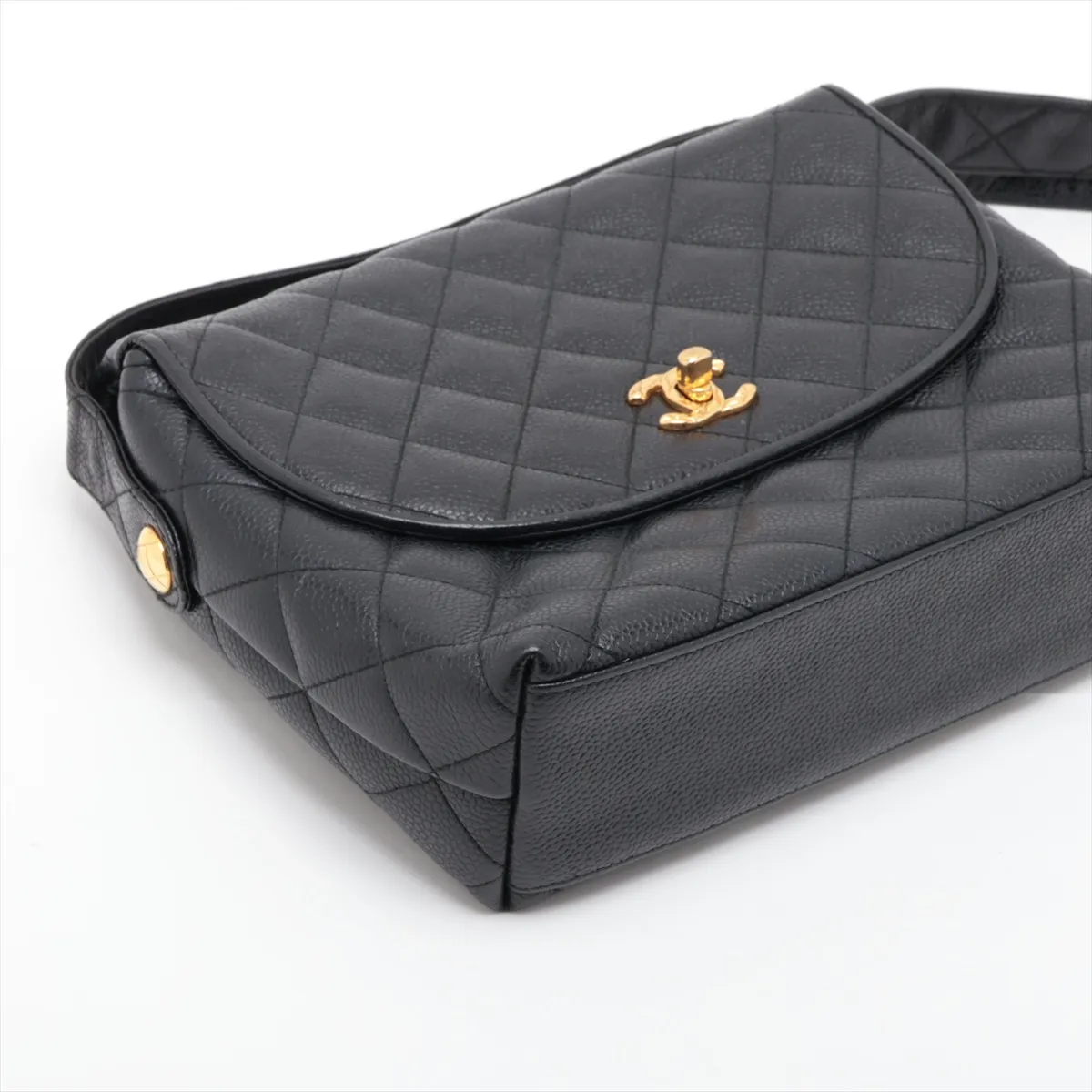 Matelassé Caviar Skin Shoulder Bag, Black with Gold Hardware, 2891082, Series 2 — view 4