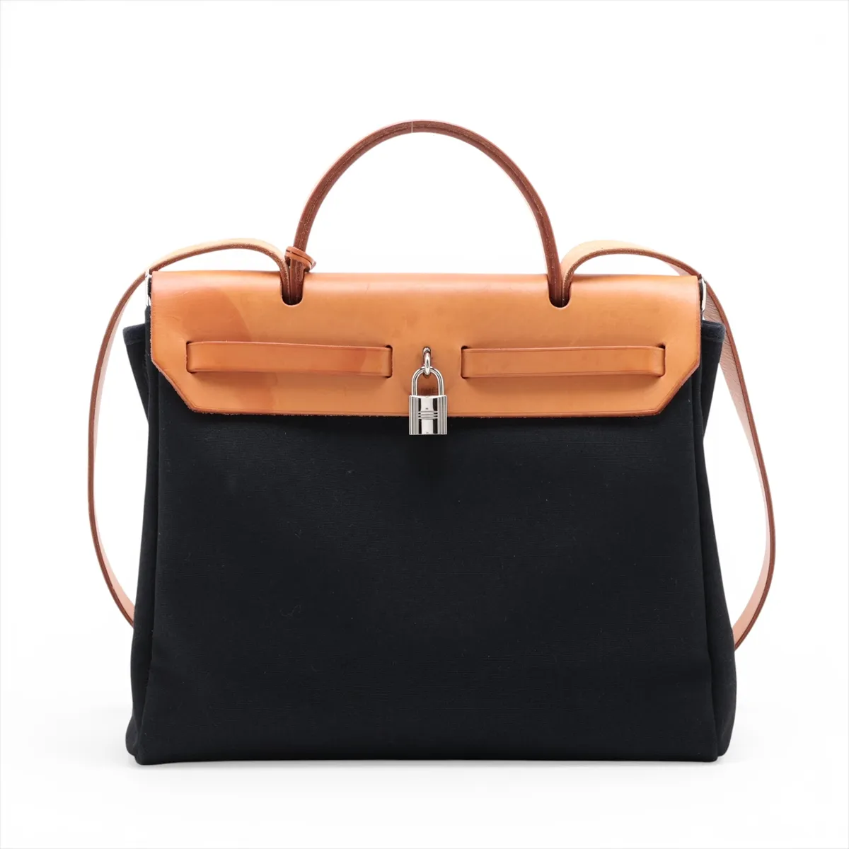 Herbag PM Toile Officier x Vache Hunter 2-way Shoulder Bag Black x Beige Silver Hardware G:2003 — view 2