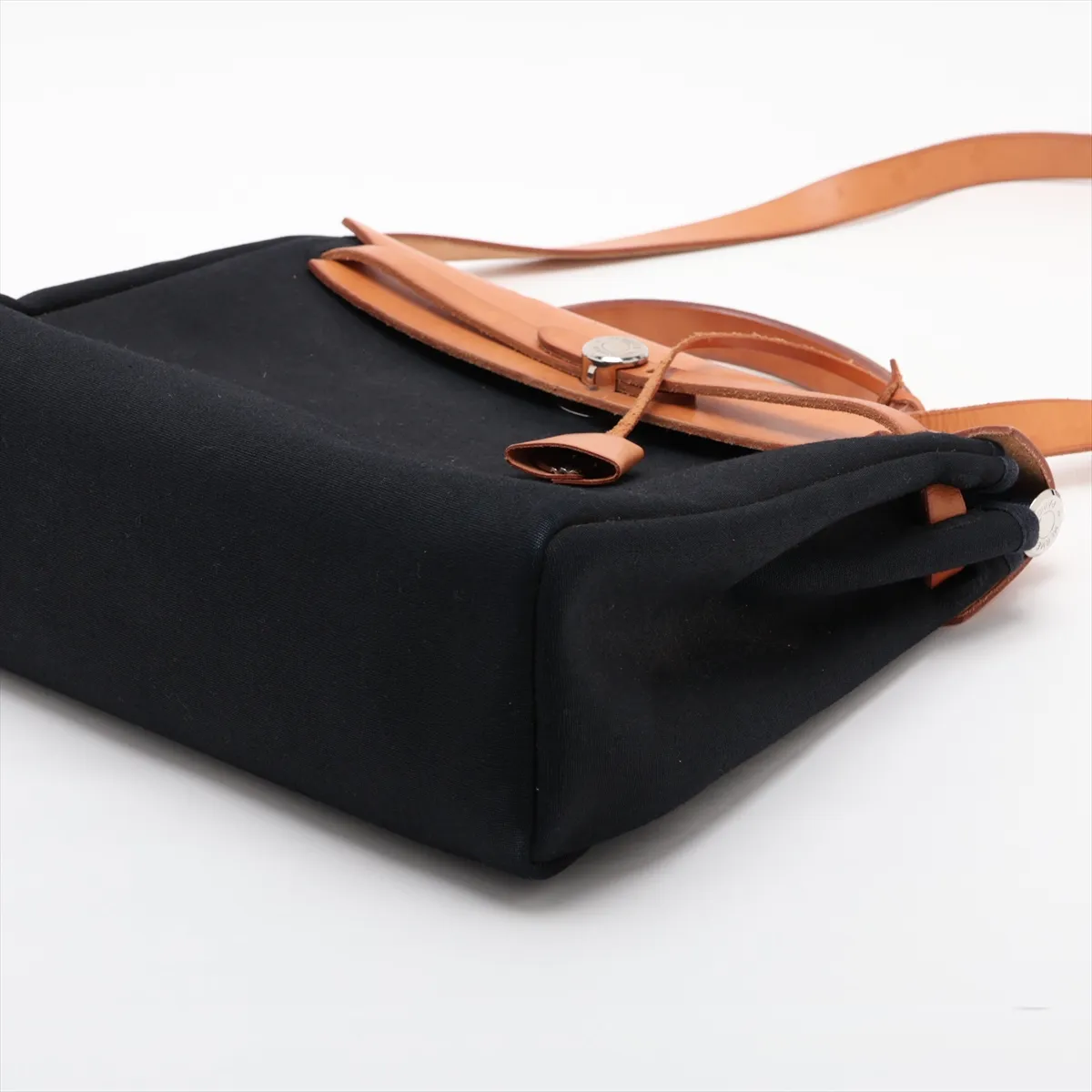 Herbag PM Toile Officier x Vache Hunter 2-way Shoulder Bag Black x Beige Silver Hardware G:2003 — view 3