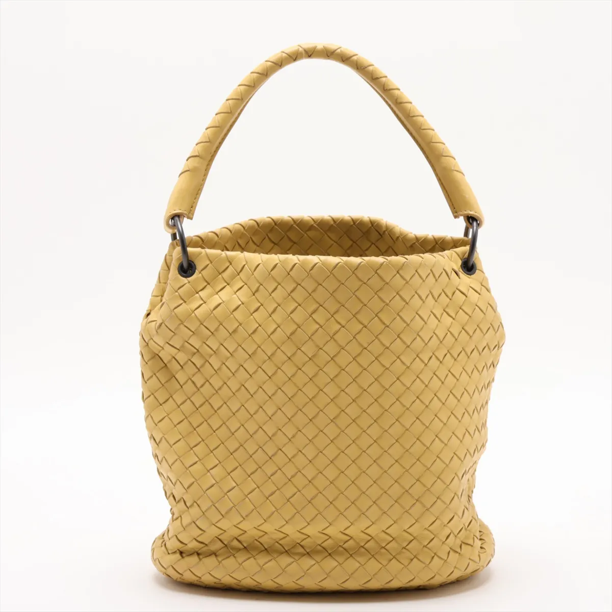 Intrecciato Leather Shoulder Bag, Yellow — view 2