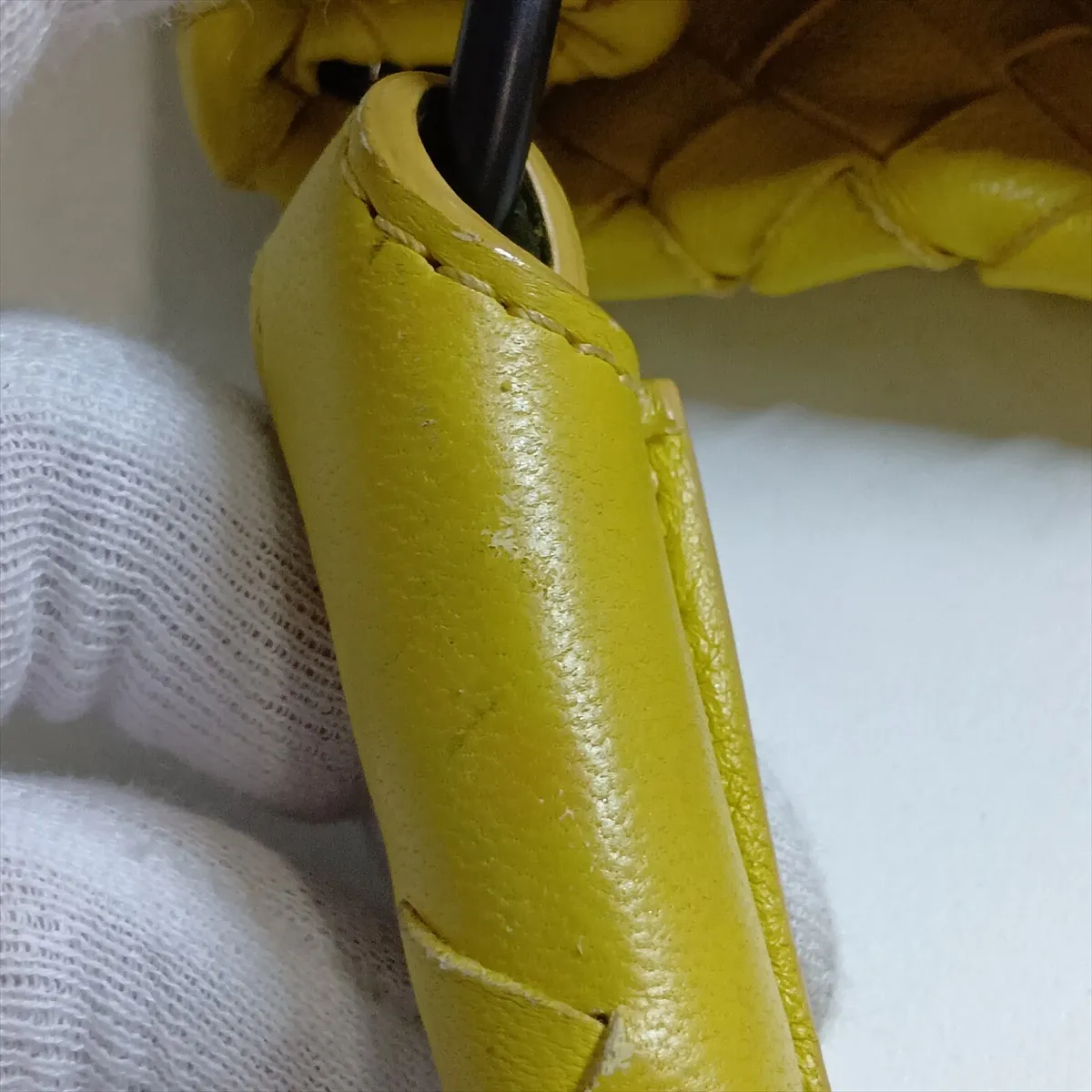 Intrecciato Leather Shoulder Bag, Yellow — view 11