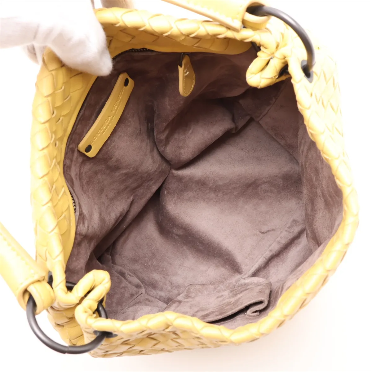 Intrecciato Leather Shoulder Bag, Yellow — view 7