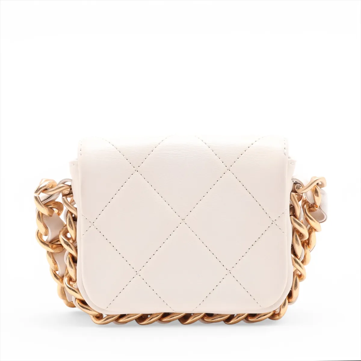Mini Matelassé Lambskin Chain Shoulder Bag, Chain Around, White, Gold Hardware, T42L5868, Random Plate — view 2