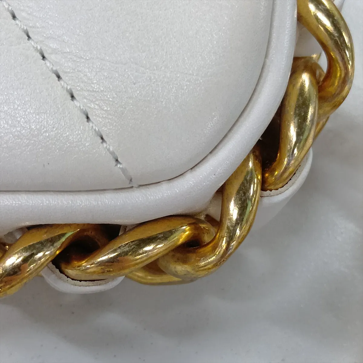 Mini Matelassé Lambskin Chain Shoulder Bag, Chain Around, White, Gold Hardware, T42L5868, Random Plate — view 12