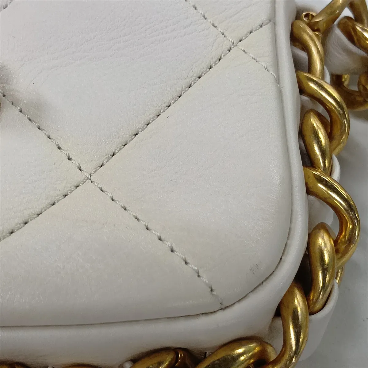 Mini Matelassé Lambskin Chain Shoulder Bag, Chain Around, White, Gold Hardware, T42L5868, Random Plate — view 14