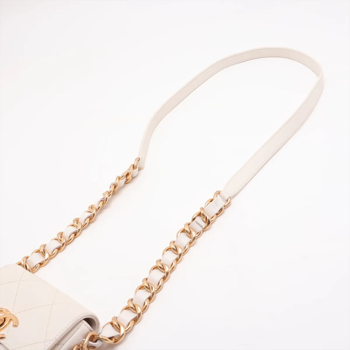 Mini Matelassé Lambskin Chain Shoulder Bag, Chain Around, White, Gold Hardware, T42L5868, Random Plate — view 5