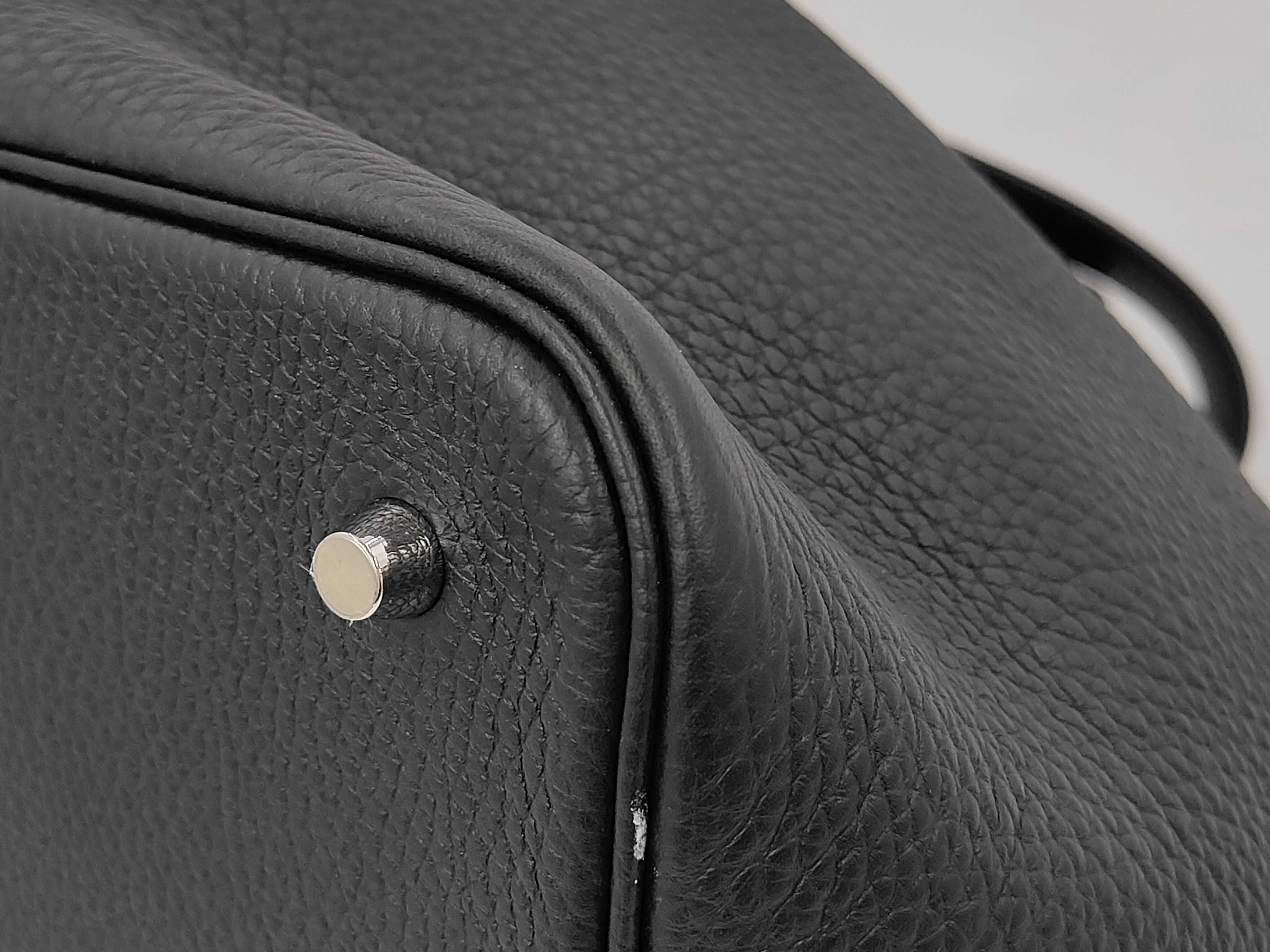 Picotin Lock MM Taurillon Leather, Black, Silver Hardware, B Stamp, Handbag — view 3