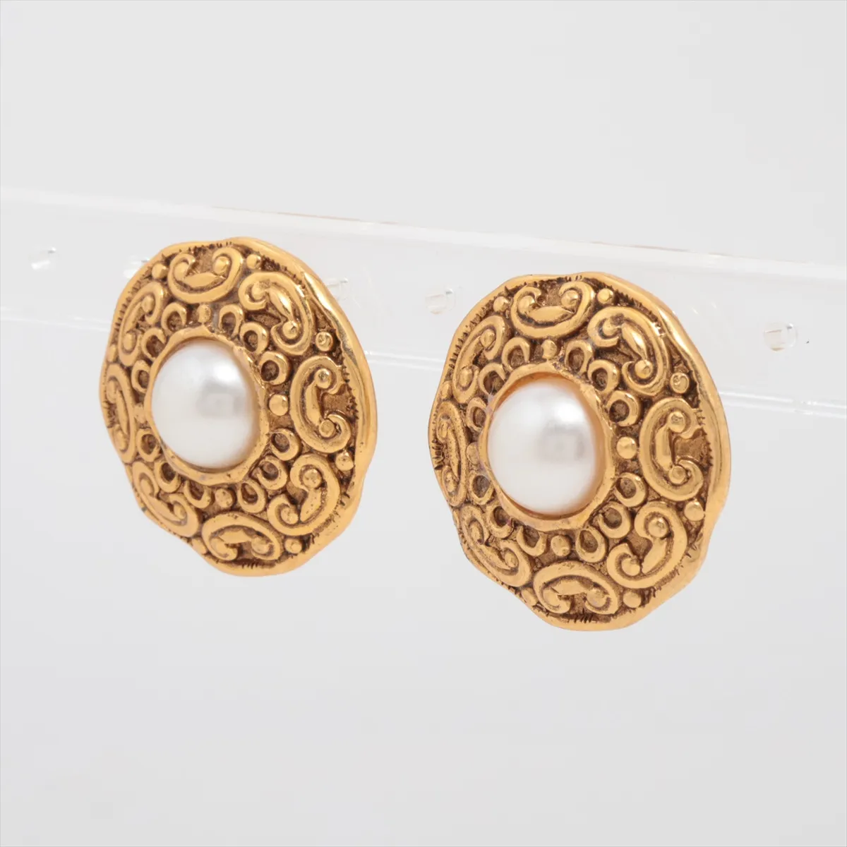 2460 Earrings (Pair) GP x Faux Pearl Gold. Shows — view 3