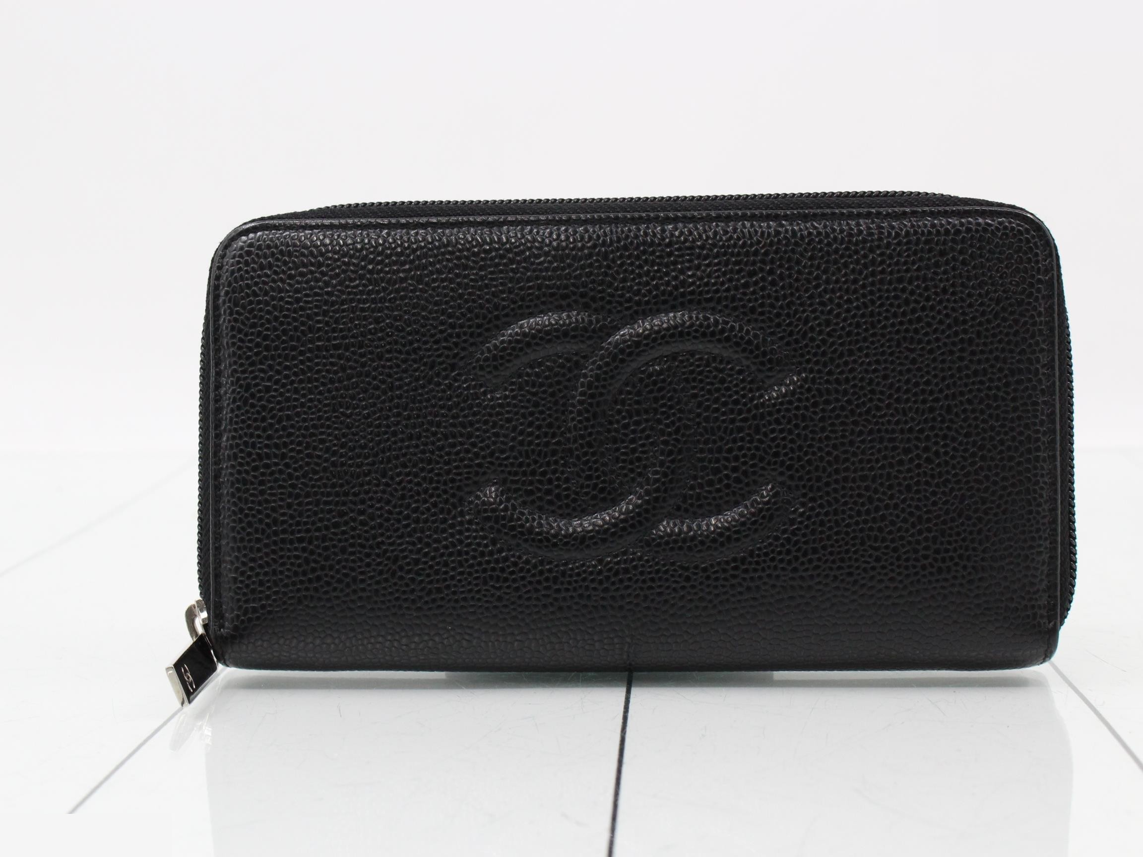 Coco Mark Zippy Wallet, Caviar Leather, Black, Silver Hardware, Serial Number , W19