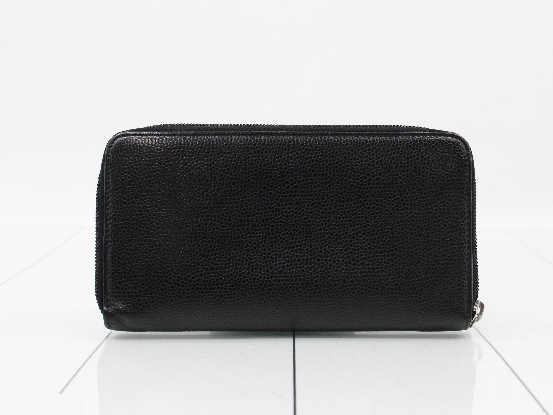 Coco Mark Zippy Wallet, Caviar Leather, Black, Silver Hardware, Serial Number , W19 — view 2