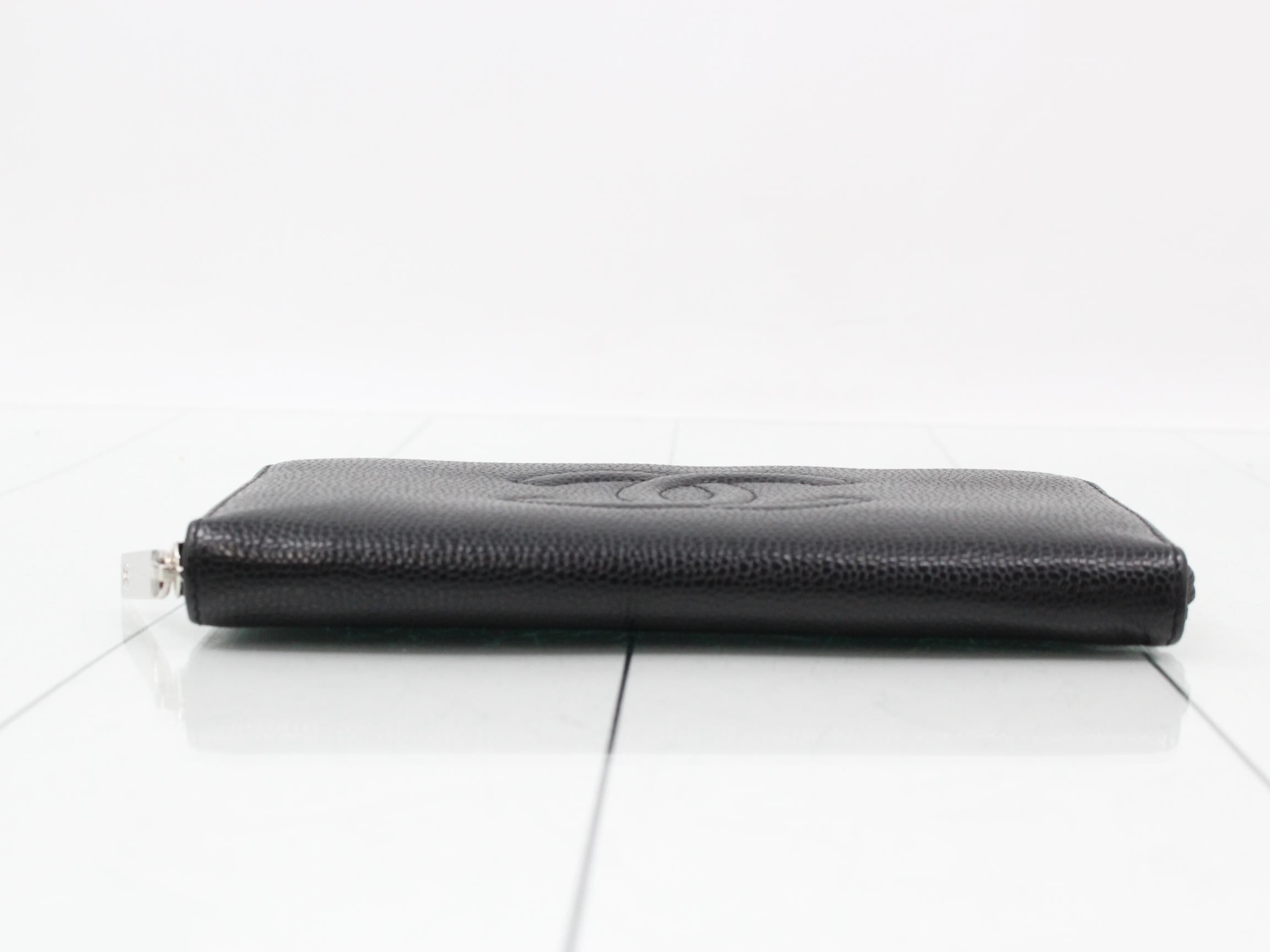 Coco Mark Zippy Wallet, Caviar Leather, Black, Silver Hardware, Serial Number , W19 — view 3