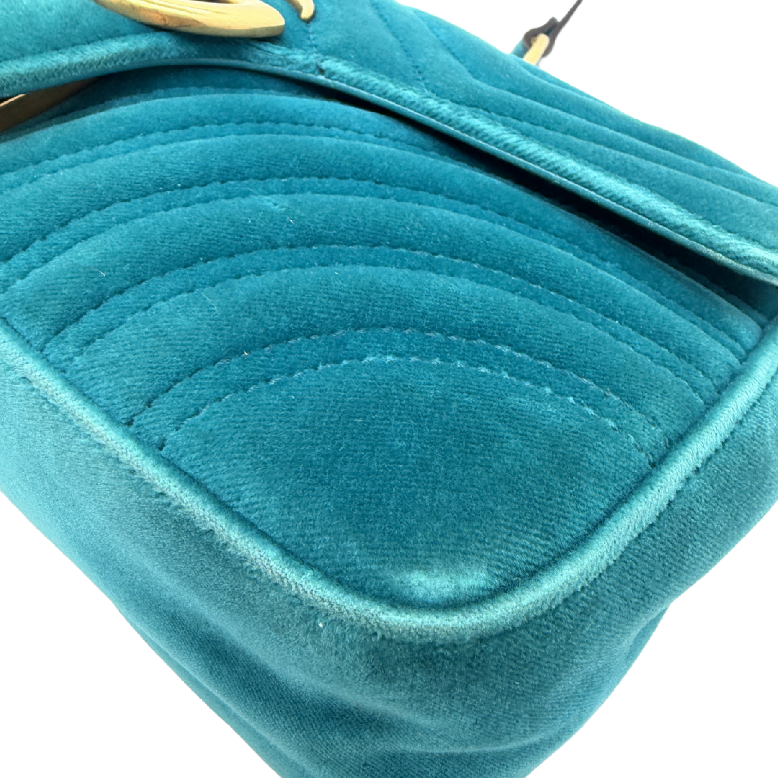 GG Marmont Matelassé Velvet Quilted Chain Shoulder Bag, Blue-Green with Gold Hardware. — view 7