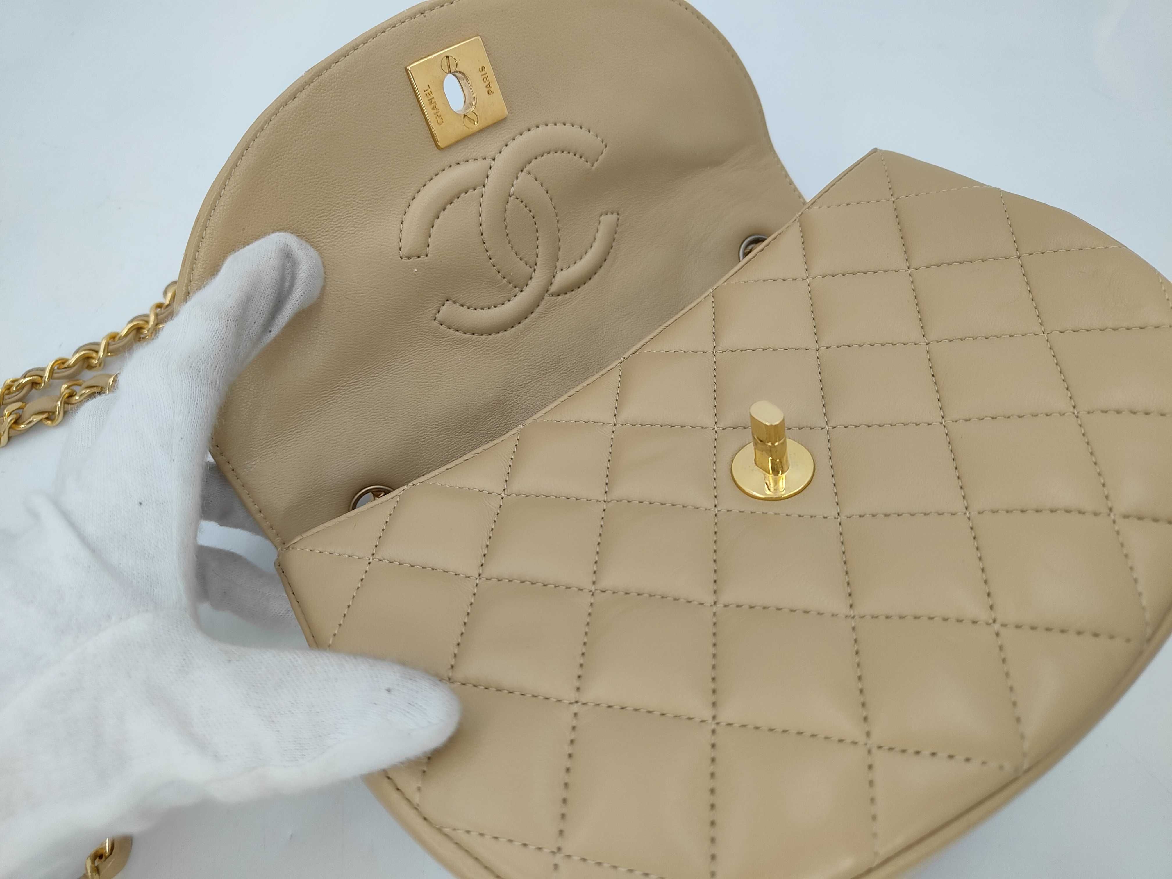Lambskin Matelassé Half Moon Beige Shoulder Bag (Serial Number 0) — view 7