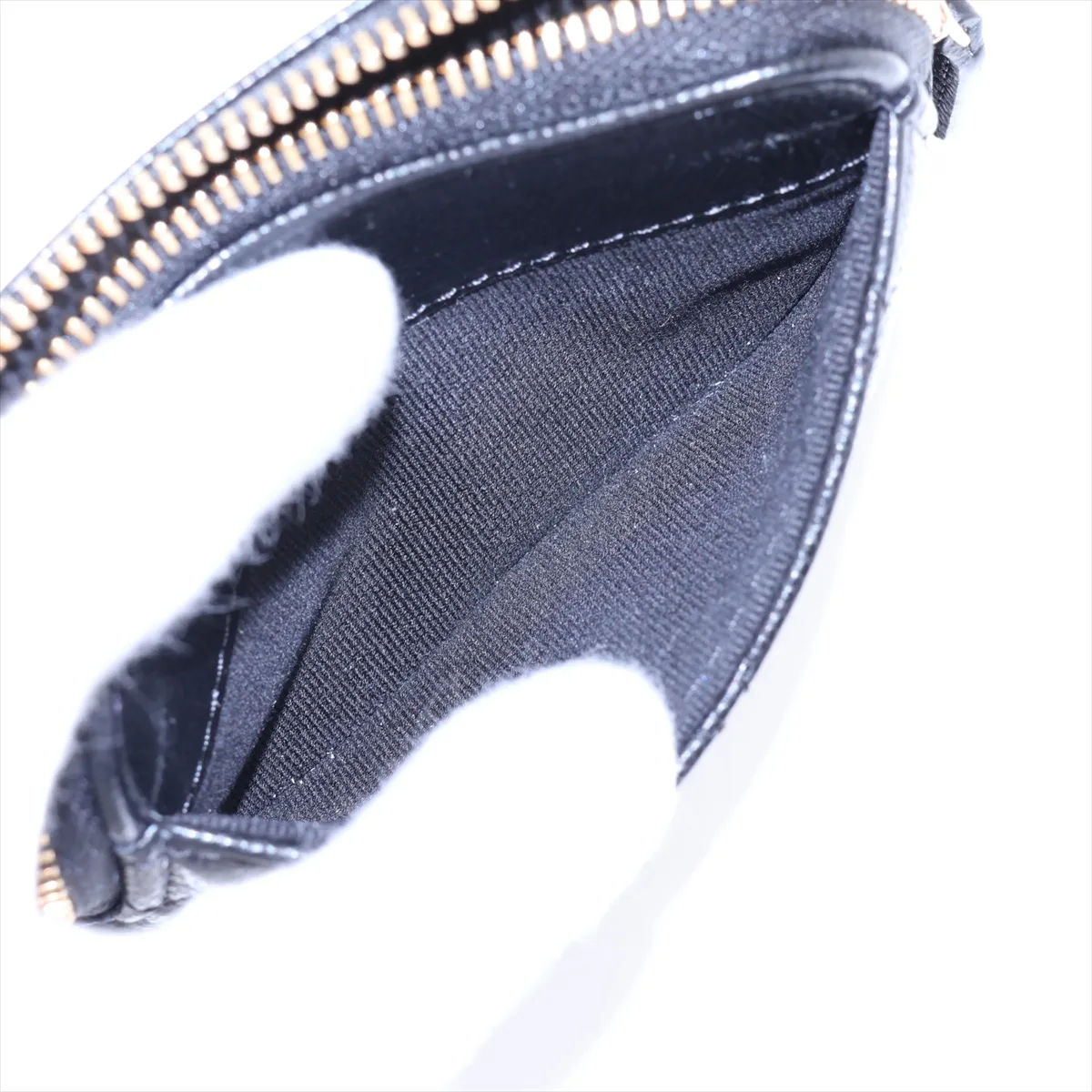 Matelassé Caviar Skin Coin Case, Black with Gold Hardware, U1P49384 — view 4