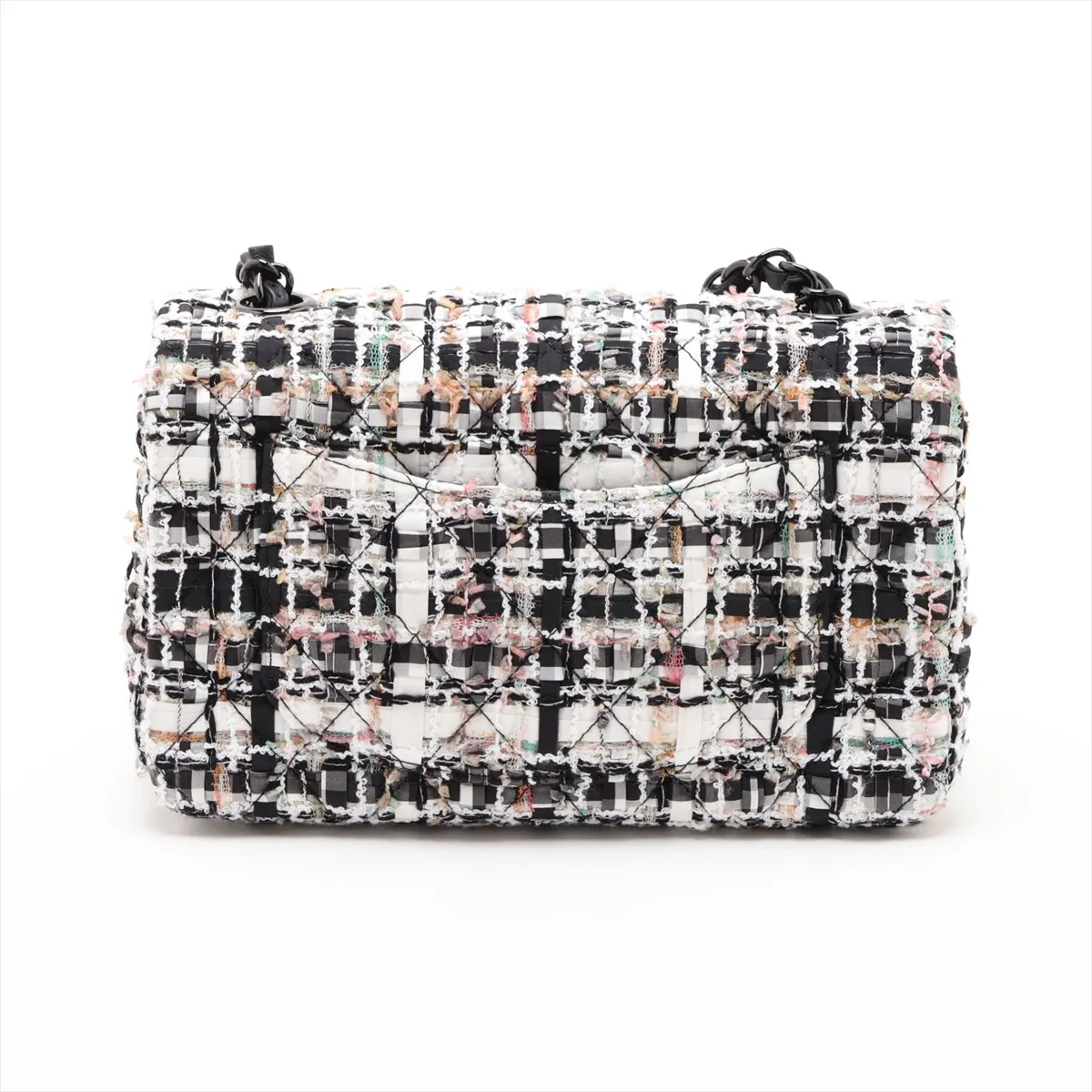 [Individually packaged] Chanel Mini Matelassé 20 Tweed Single Flap Single Chain Bag, White x Black, Silver Hardware, T584XXUA, Random Plate, A69900 — view 2