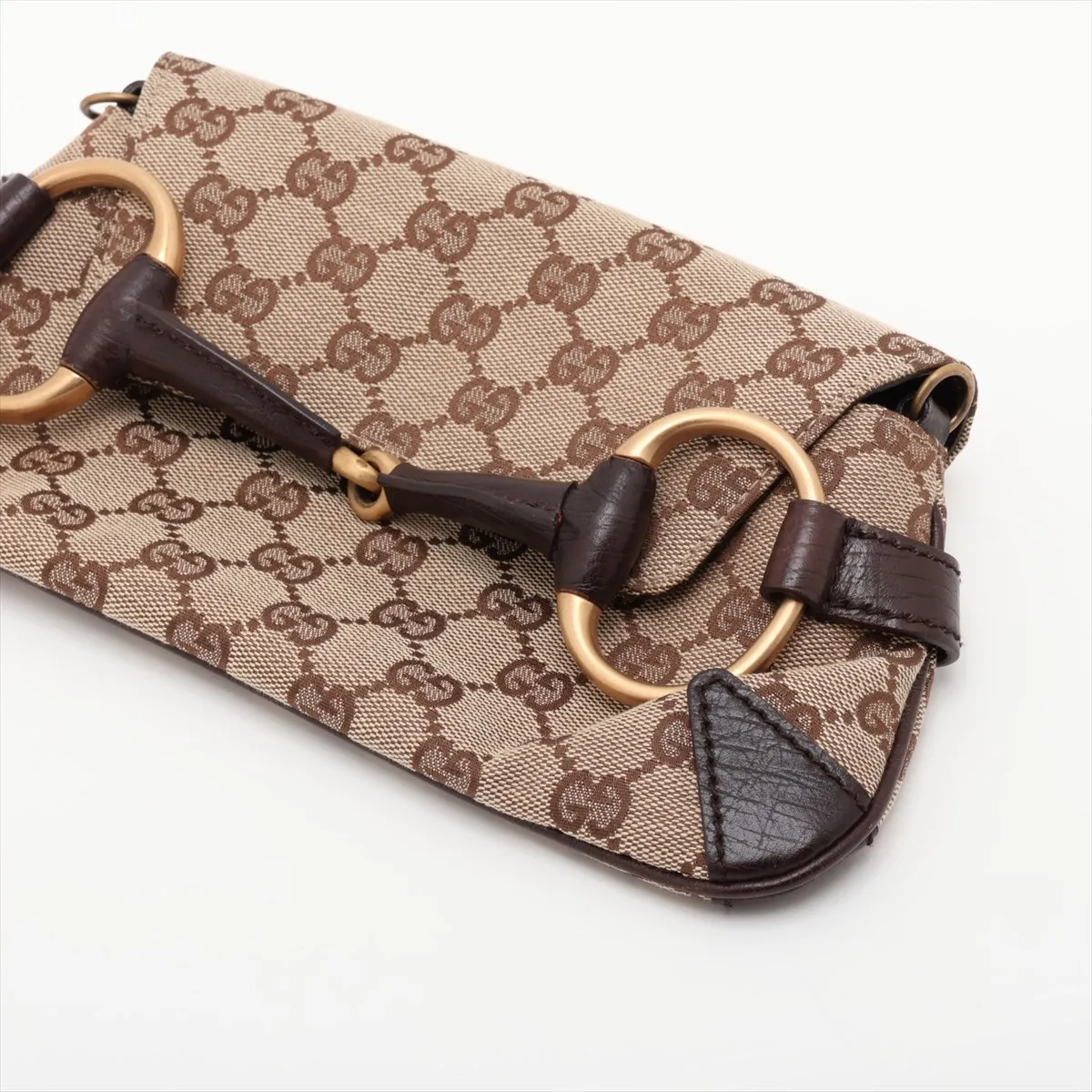 GG Canvas Horsebit 114923 Canvas x Leather Chain Shoulder Bag Beige x Brown — view 3