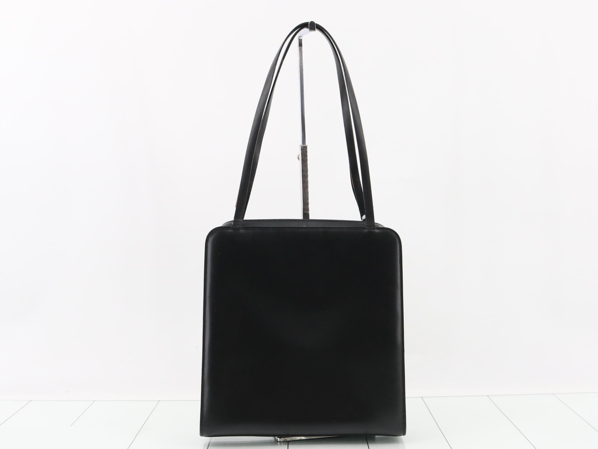 Leather semi-shoulder bag, black — view 2