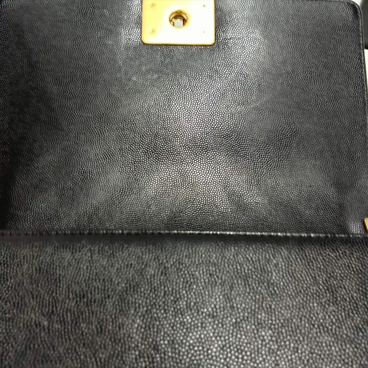 Boy Chanel 25 Caviar Skin Chain Shoulder Bag, Chevron Black with Gold Hardware and Random Plate, A67086 — view 11