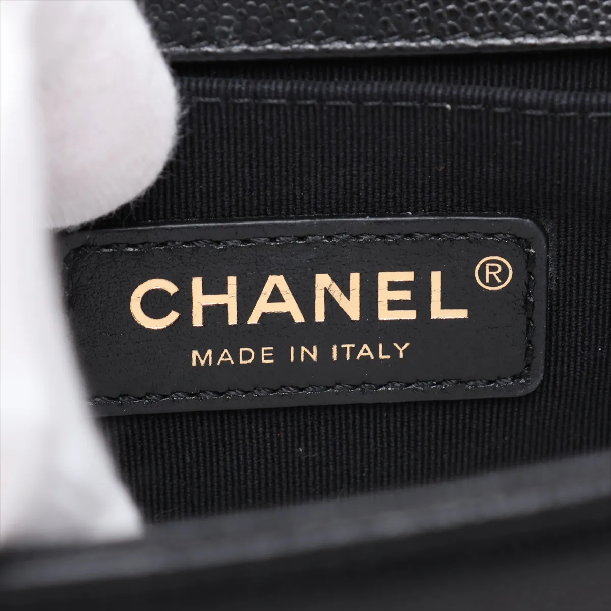 Boy Chanel 25 Caviar Skin Chain Shoulder Bag, Chevron Black with Gold Hardware and Random Plate, A67086 — view 9