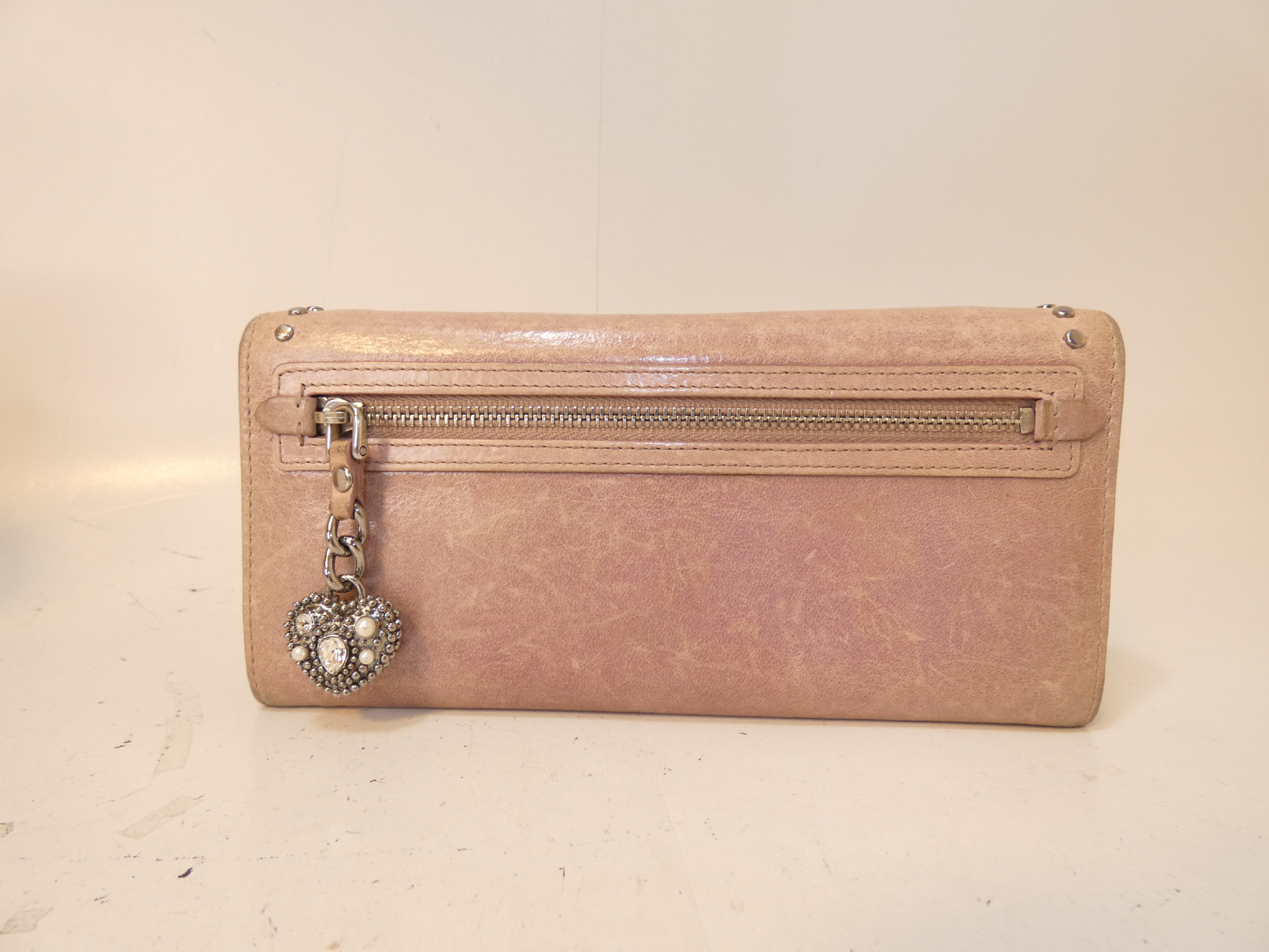 Studded Rhinestone Faux Pearl Heart Leather Long Wallet — view 2