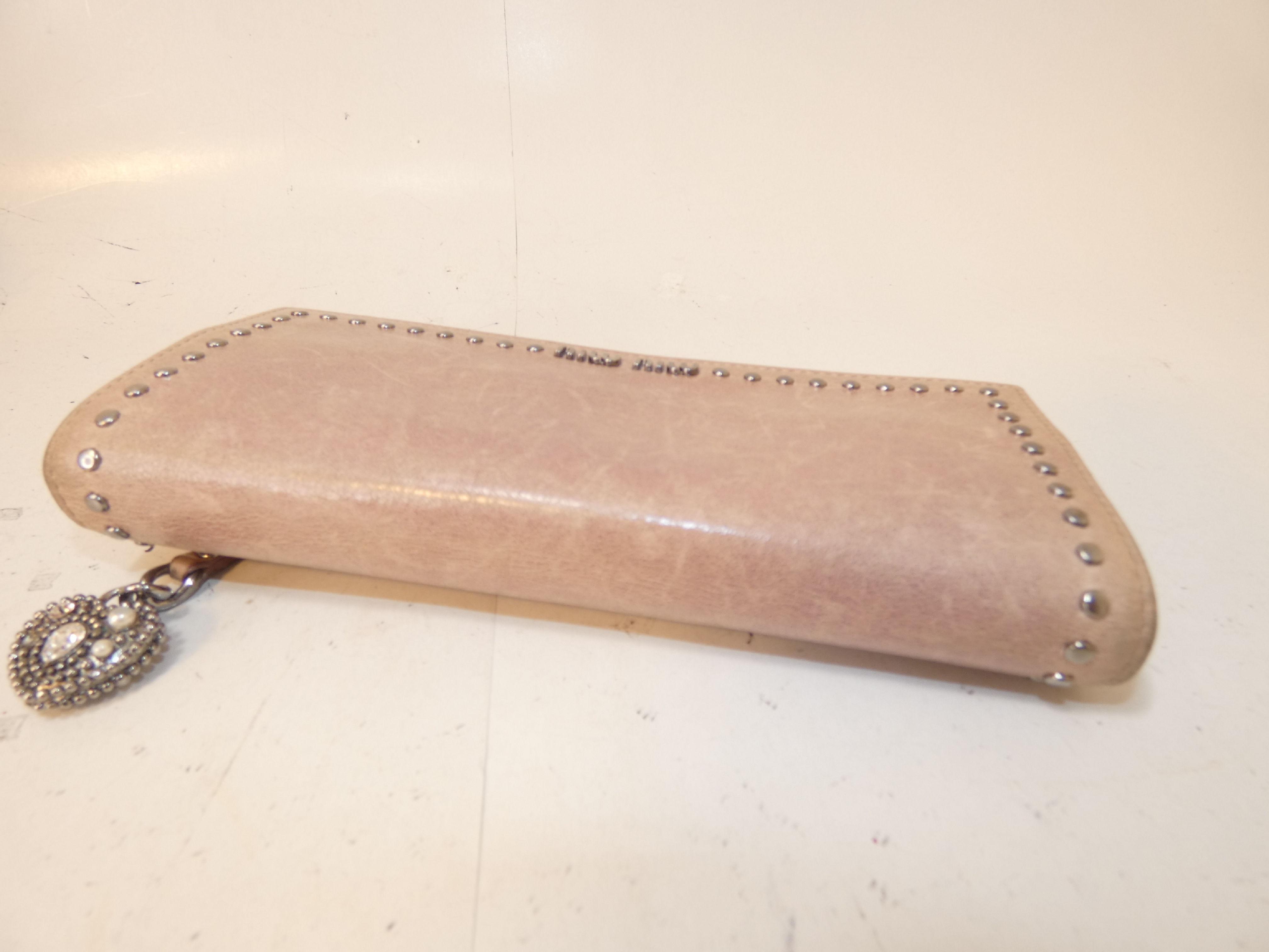 Studded Rhinestone Faux Pearl Heart Leather Long Wallet — view 3