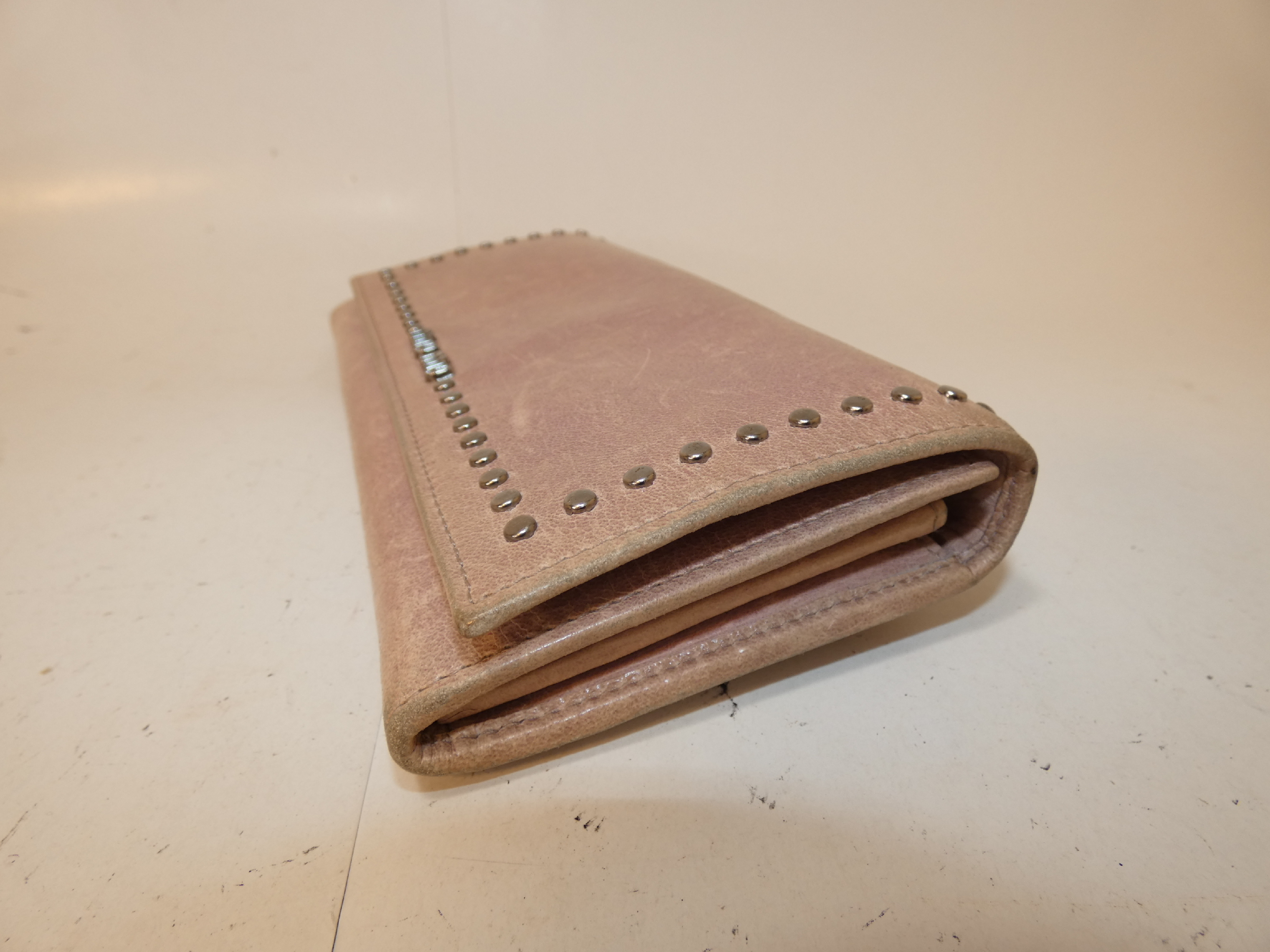 Studded Rhinestone Faux Pearl Heart Leather Long Wallet — view 6