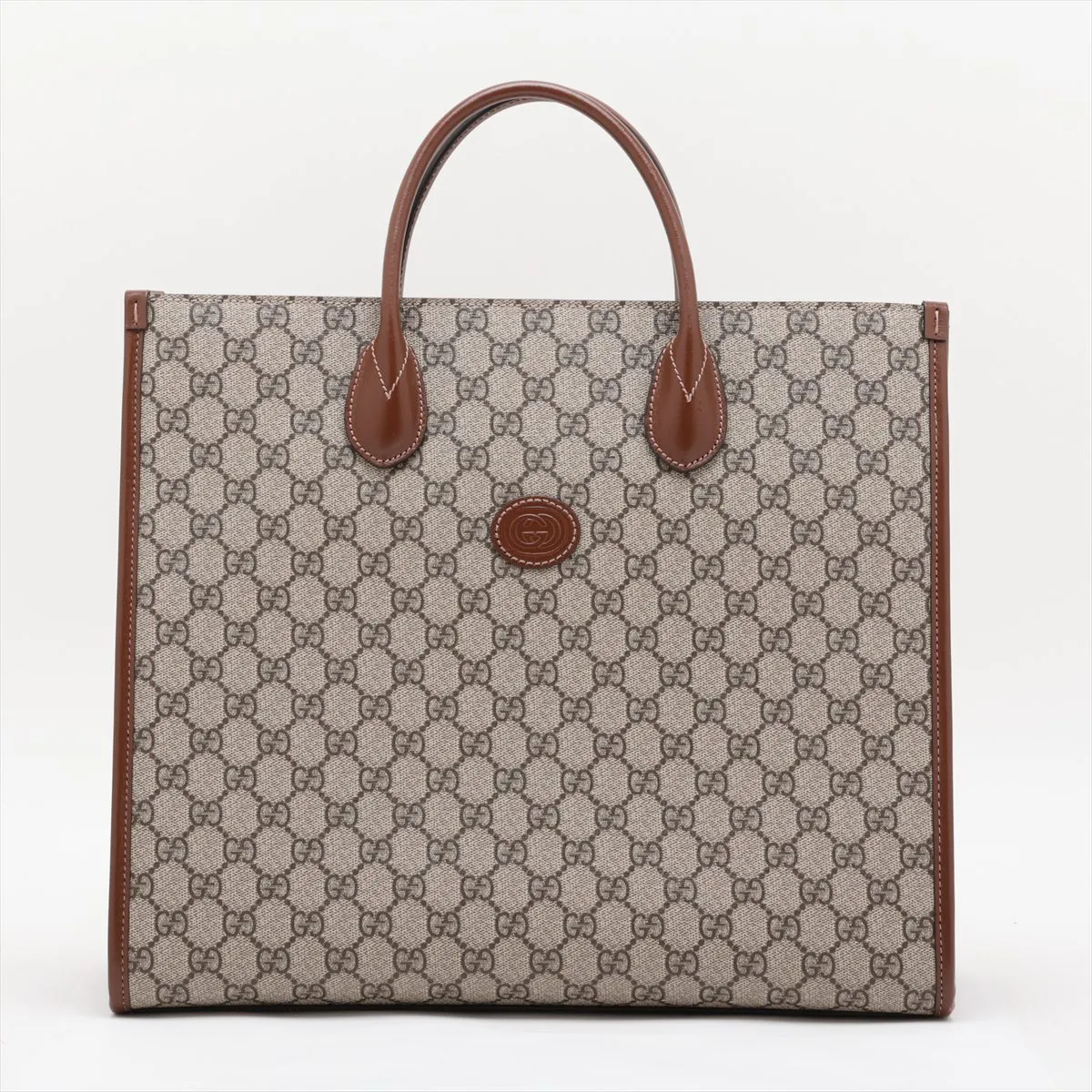 GG Supreme 674148 PVC x Leather Tote Bag, Brown