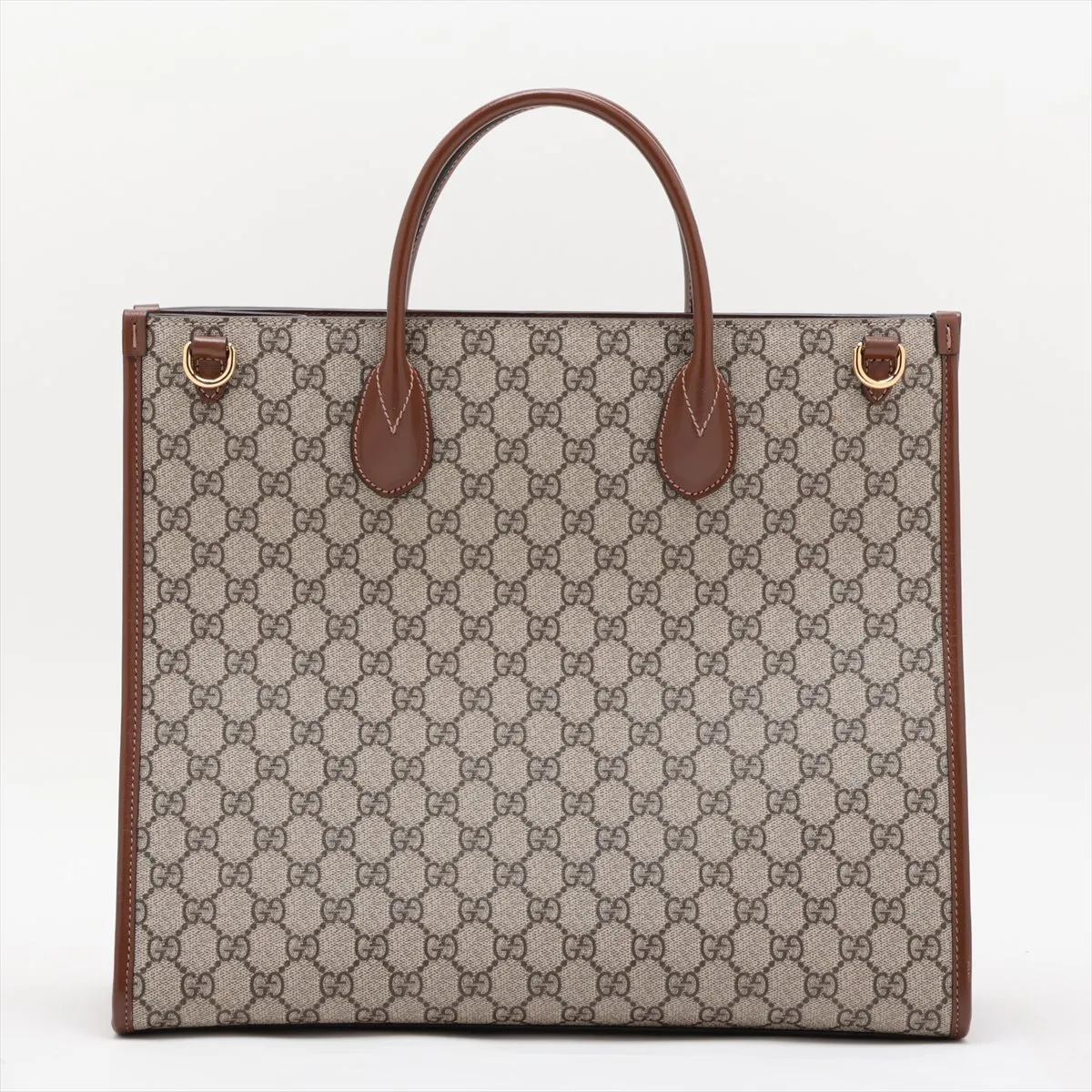 GG Supreme 674148 PVC x Leather Tote Bag, Brown — view 2