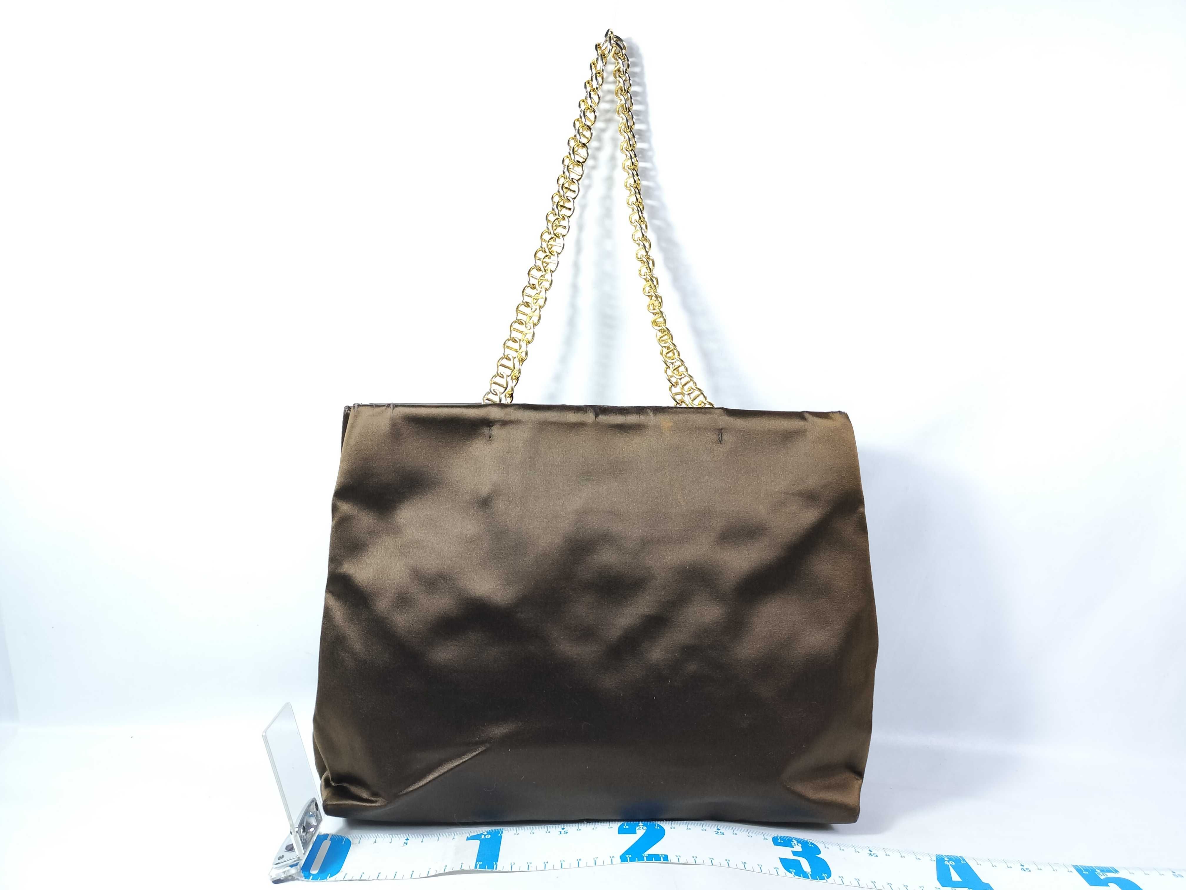 Satin Triangle Logo Gold Chain Dark Brown Tote Bag Shoulder Bag Tote Bag — view 2