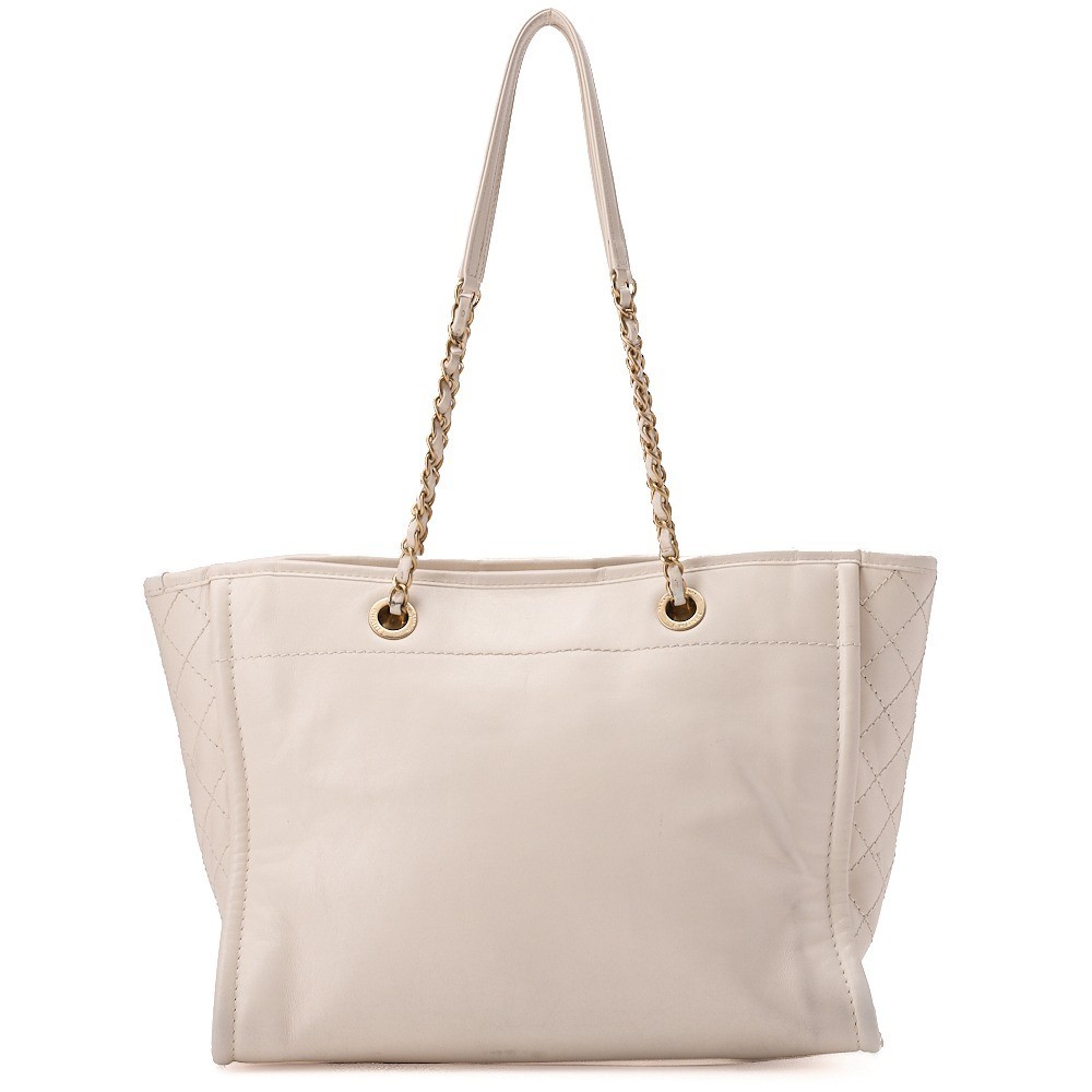 Deauville MM Lambskin Chain Tote, White, Gold Hardware, Serial Number 30s — view 2