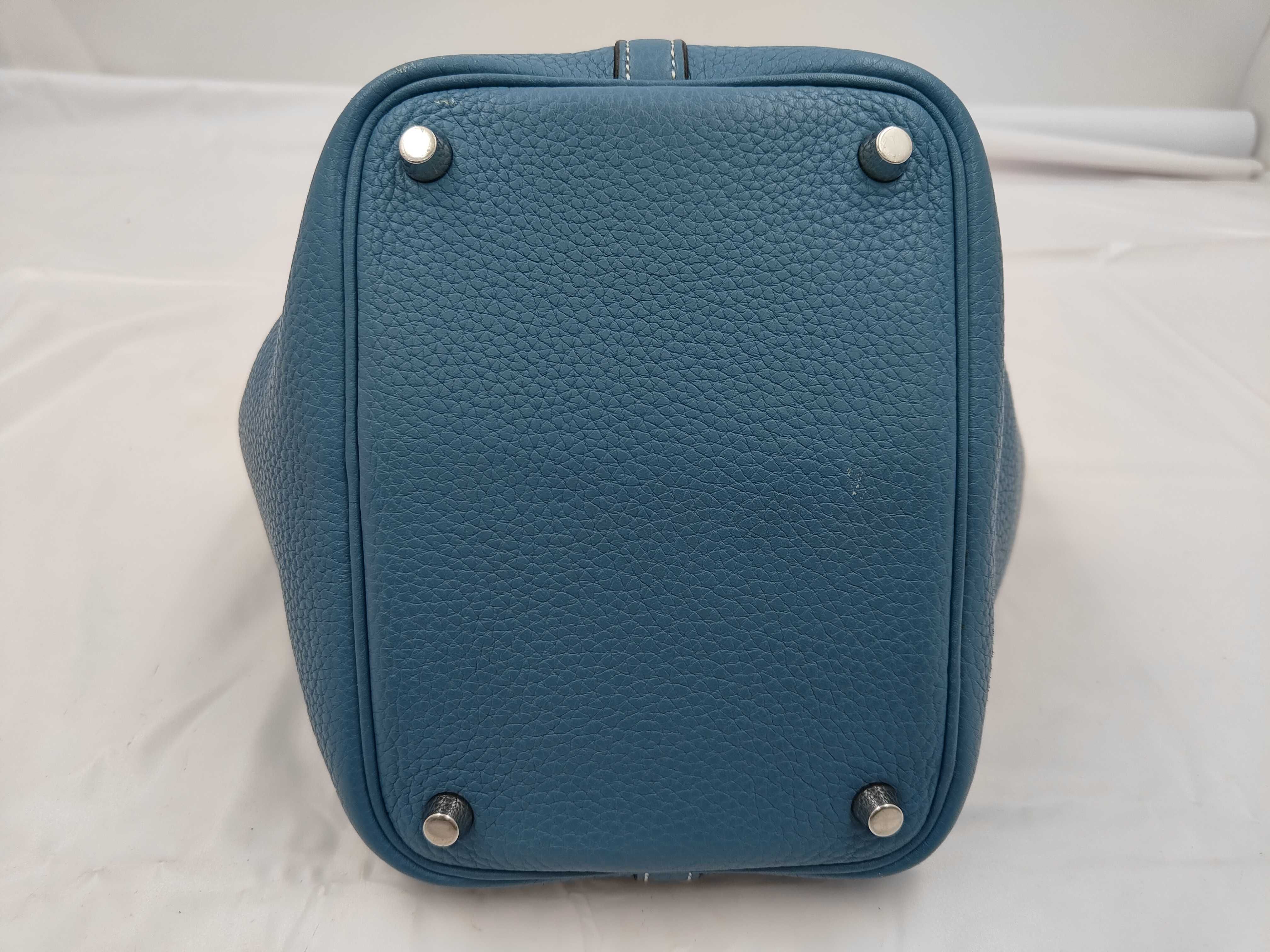 Picotin Lock PM Taurillon Leather, Blue Jean Leather, Silver Hardware, T Stamp Handbag — view 6