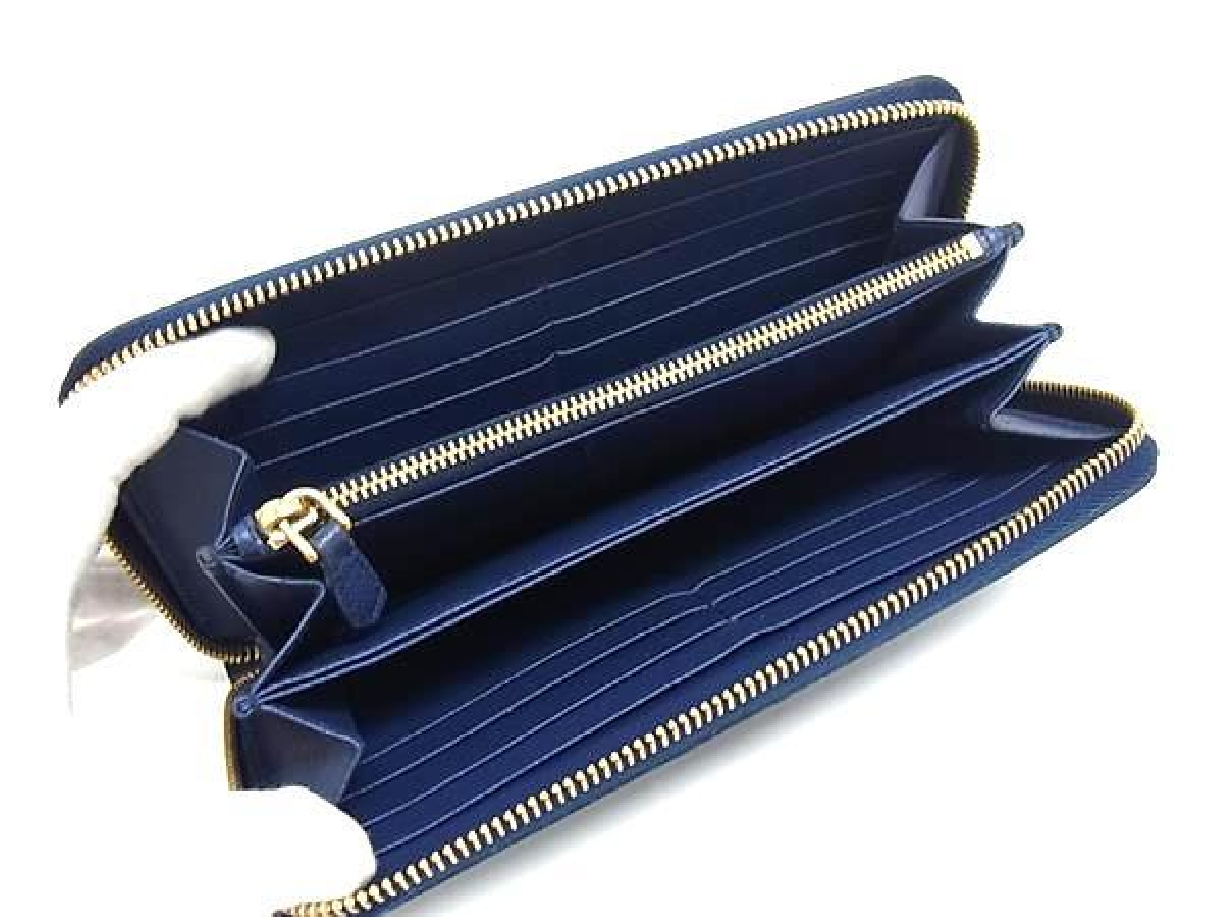 Saffiano Leather Round Zip Long Wallet, Billfold, Coin Purse, Blue (HD0287) — view 3