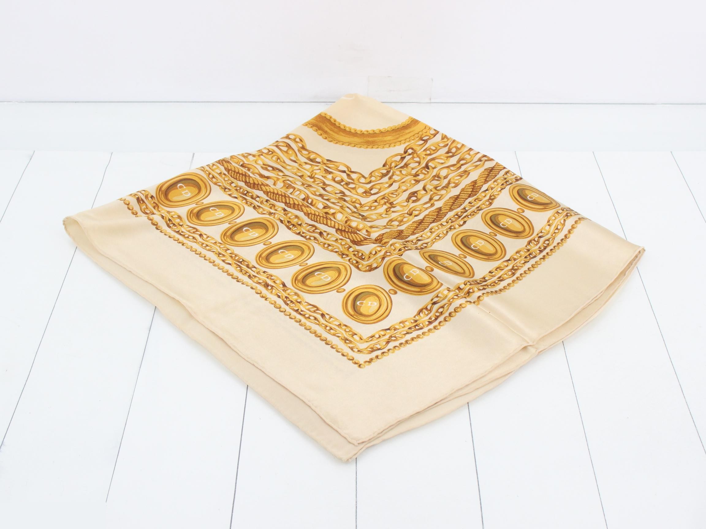 chain pattern large scarf, beige, silk — view 2