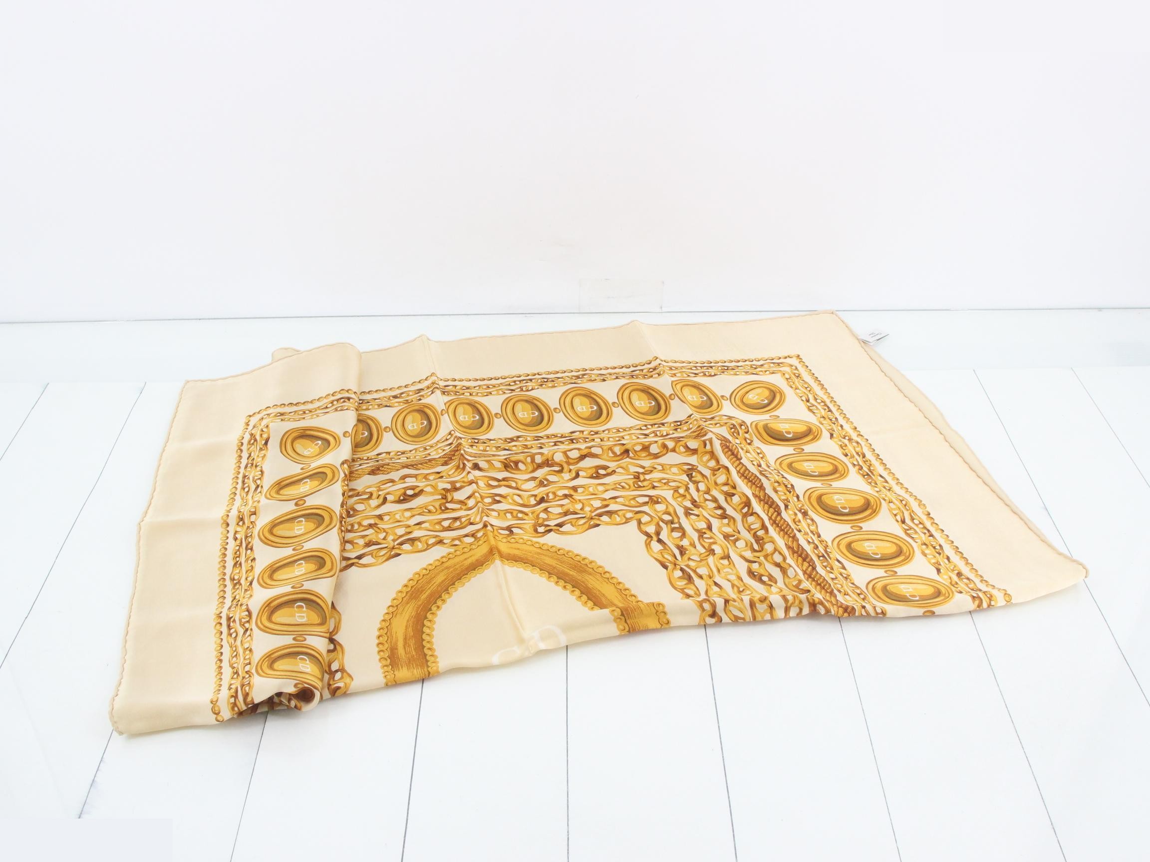 chain pattern large scarf, beige, silk — view 3