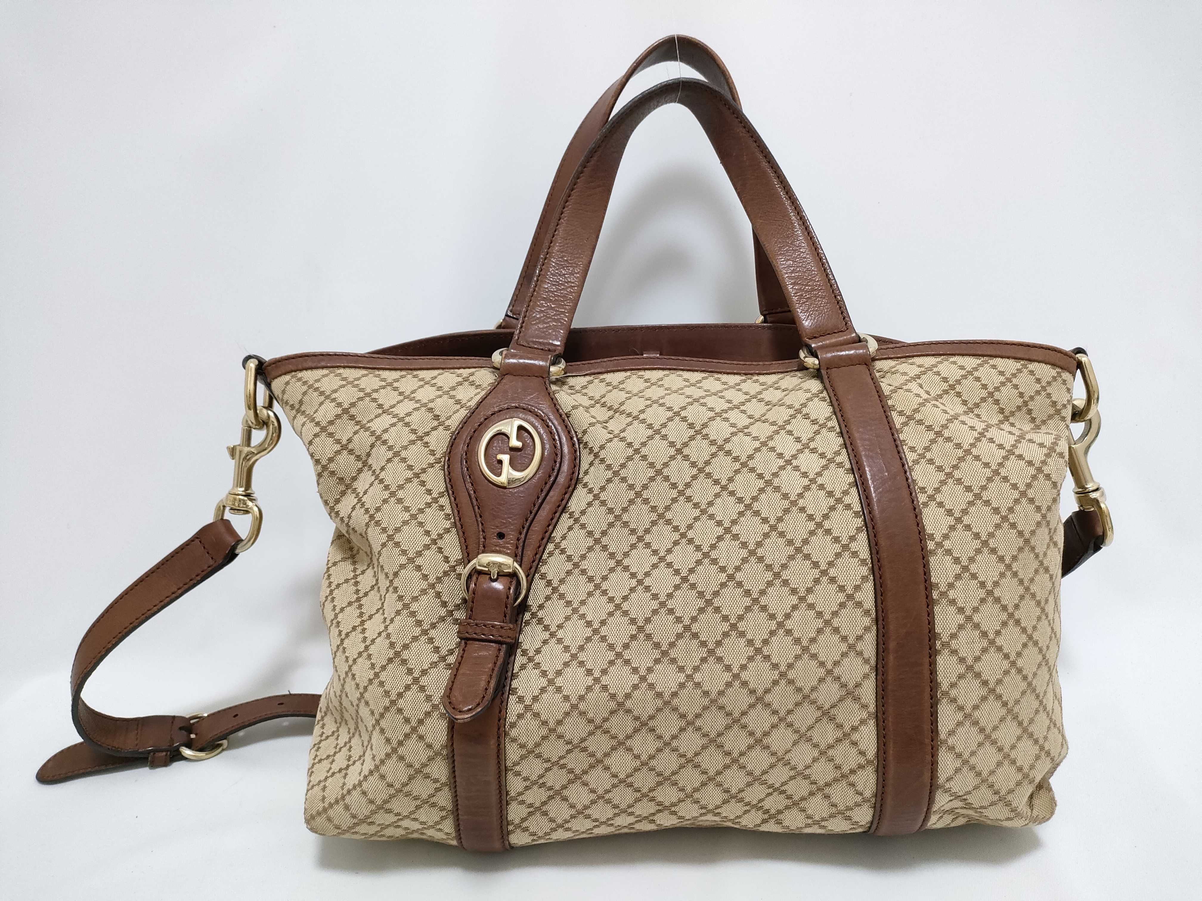 282346 2-Way Handbag/Shoulder Bag, Diamante Canvas Leather Tote Bag