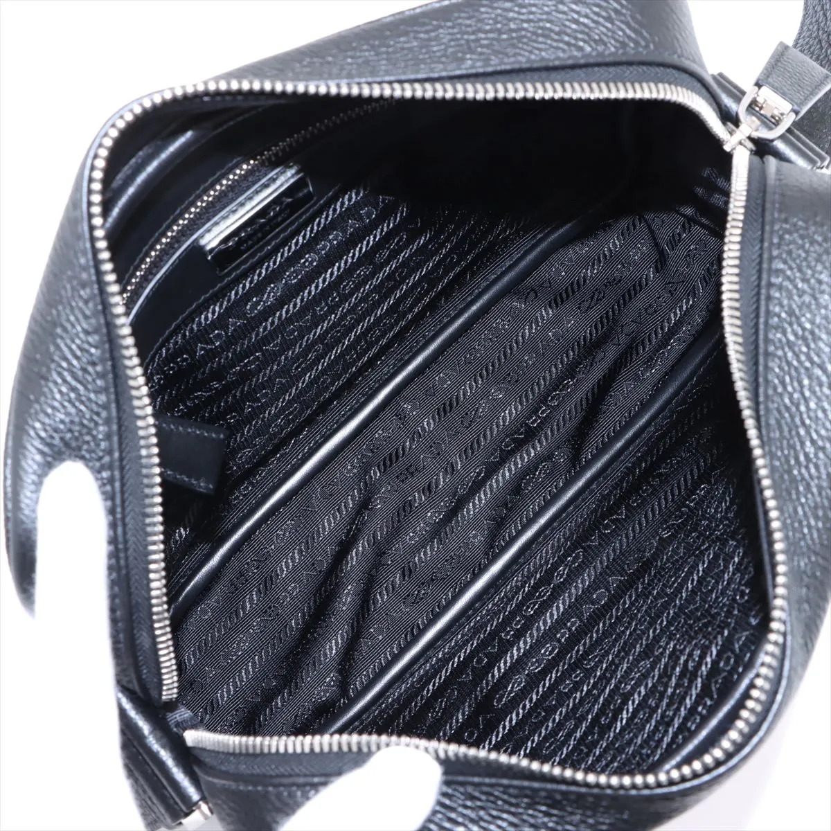 Vitello Dino Triangle Logo Leather Shoulder Bag Black 2VH189 — view 6