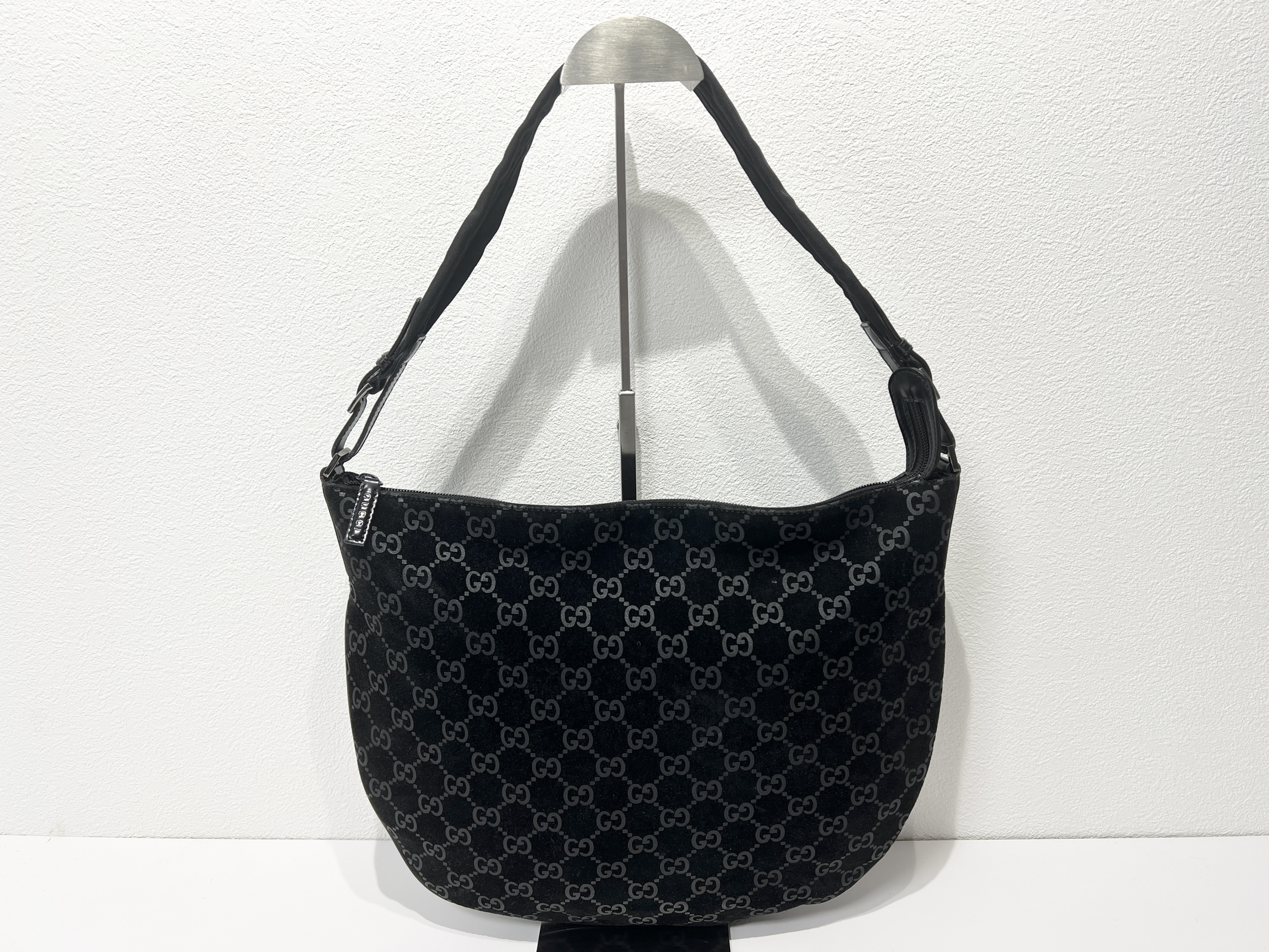 GG Velour Suede Hobo Leather One-Shoulder Bag