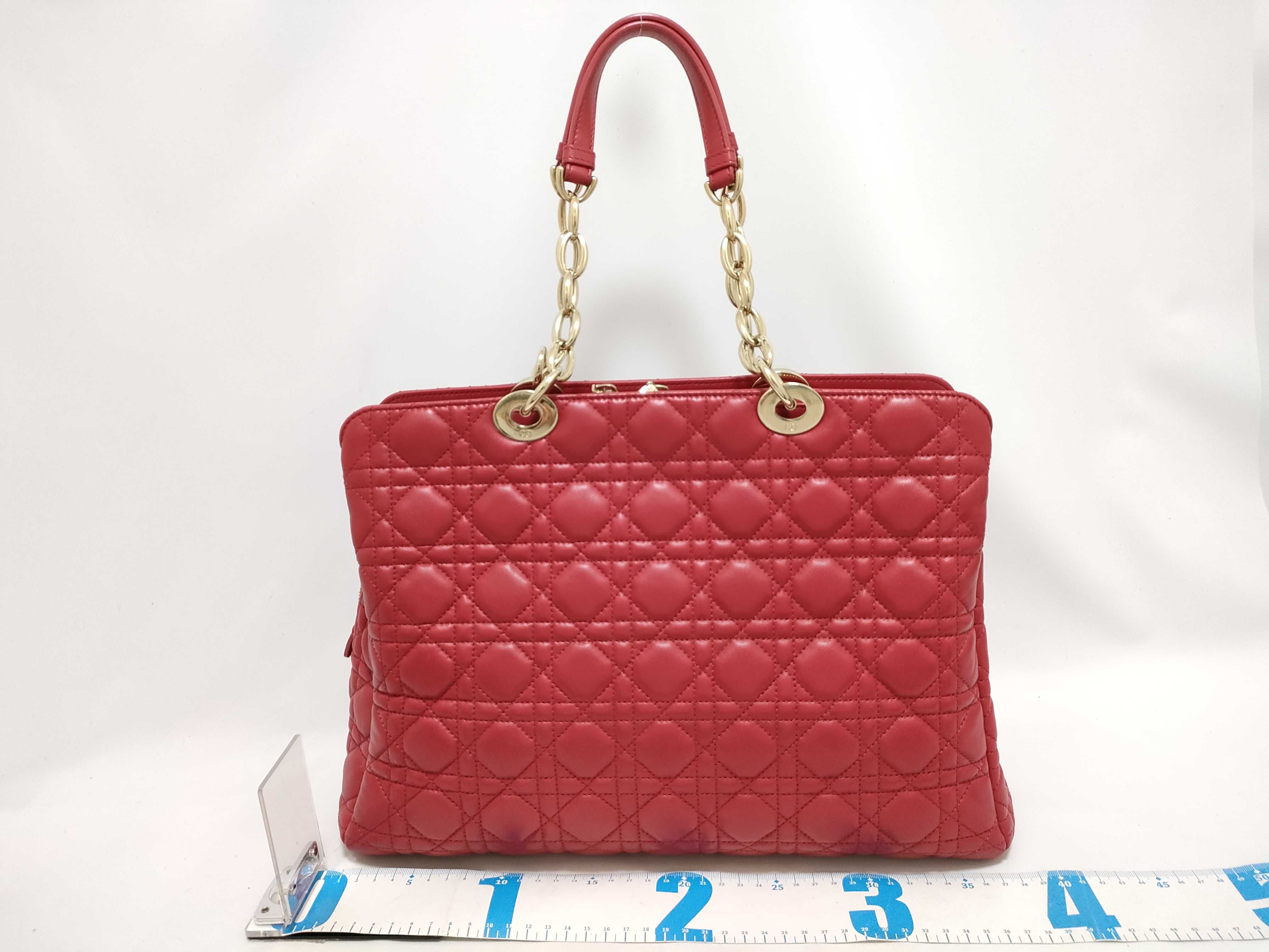 Lady Dior KR- Lady Cannage Leather Chain Tote Bag Red Tote Bag — view 2