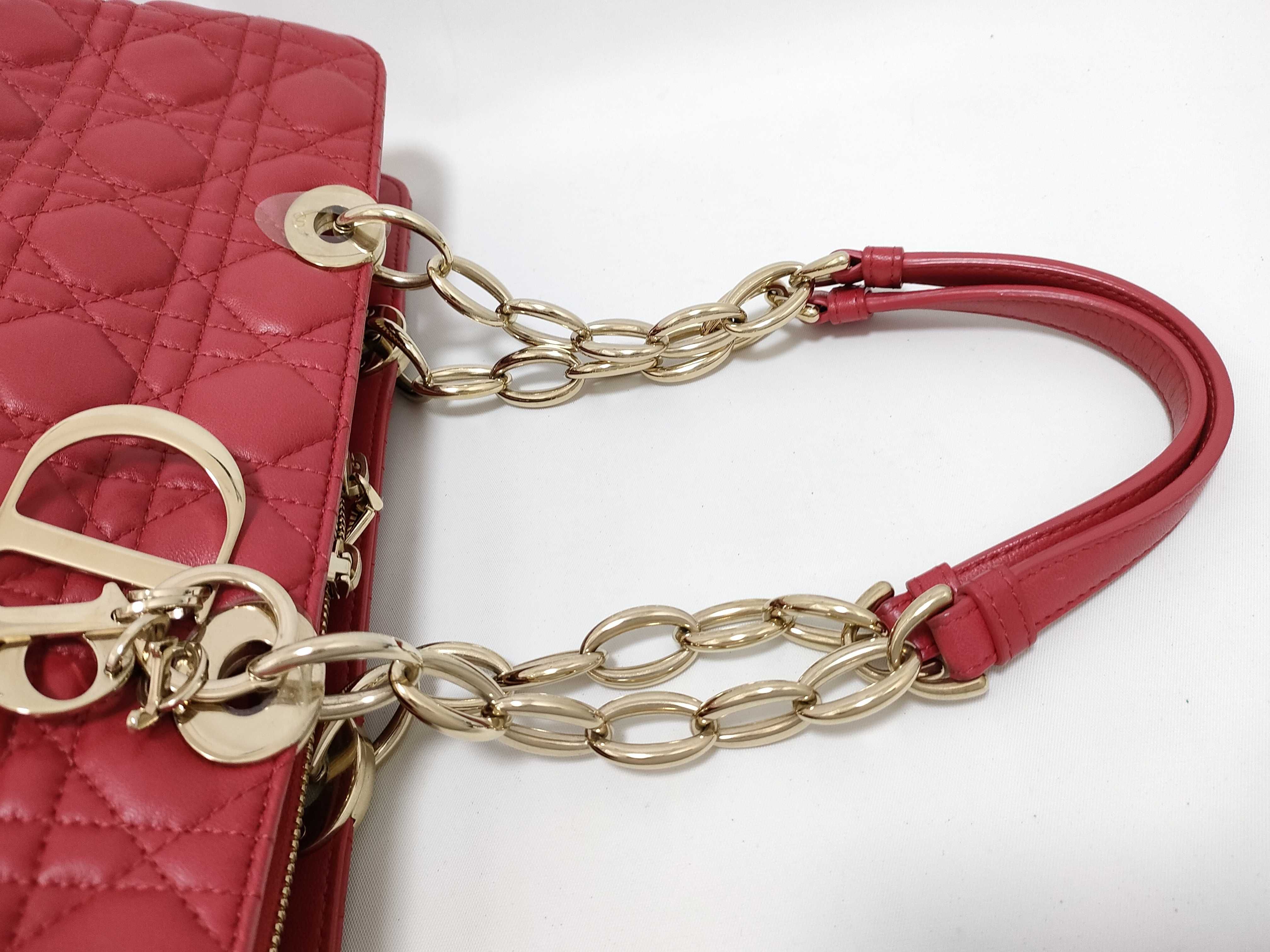 Lady Dior KR- Lady Cannage Leather Chain Tote Bag Red Tote Bag — view 3