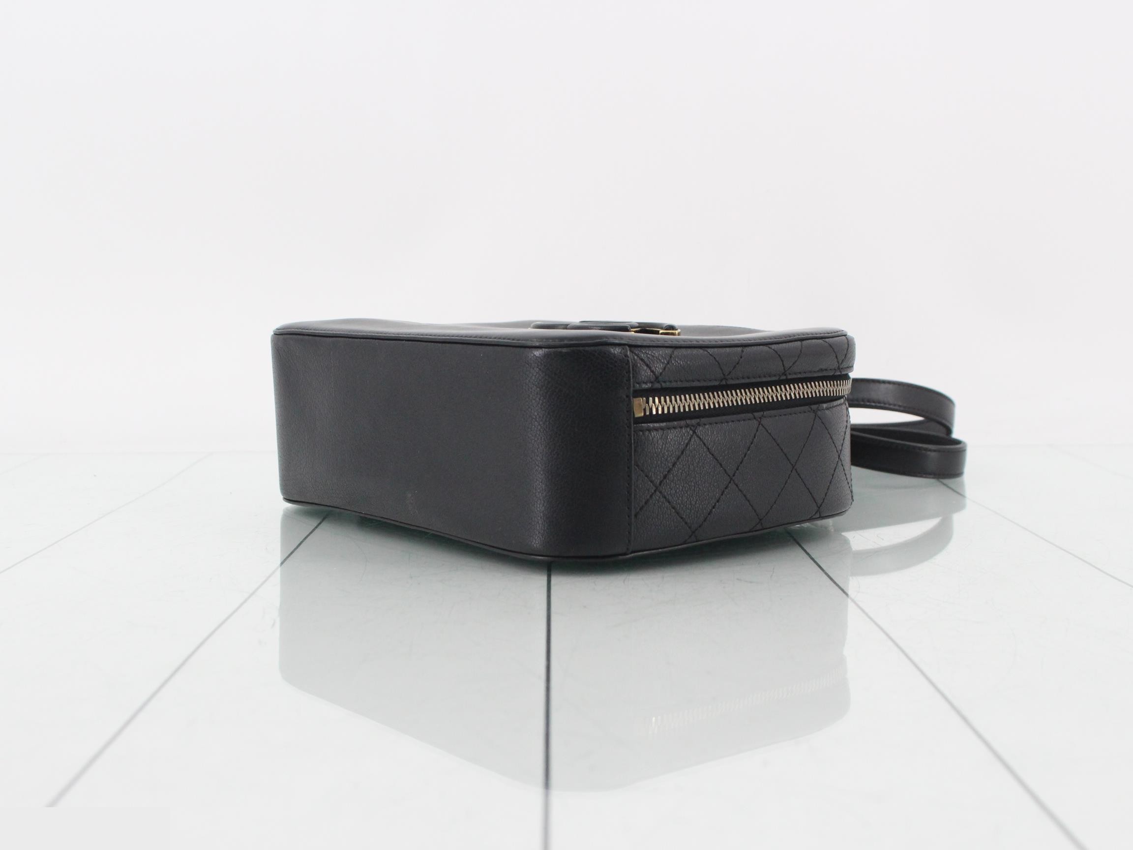 Leather Coco Mark 2-Way Handbag/Chain Shoulder Bag, Black — view 6