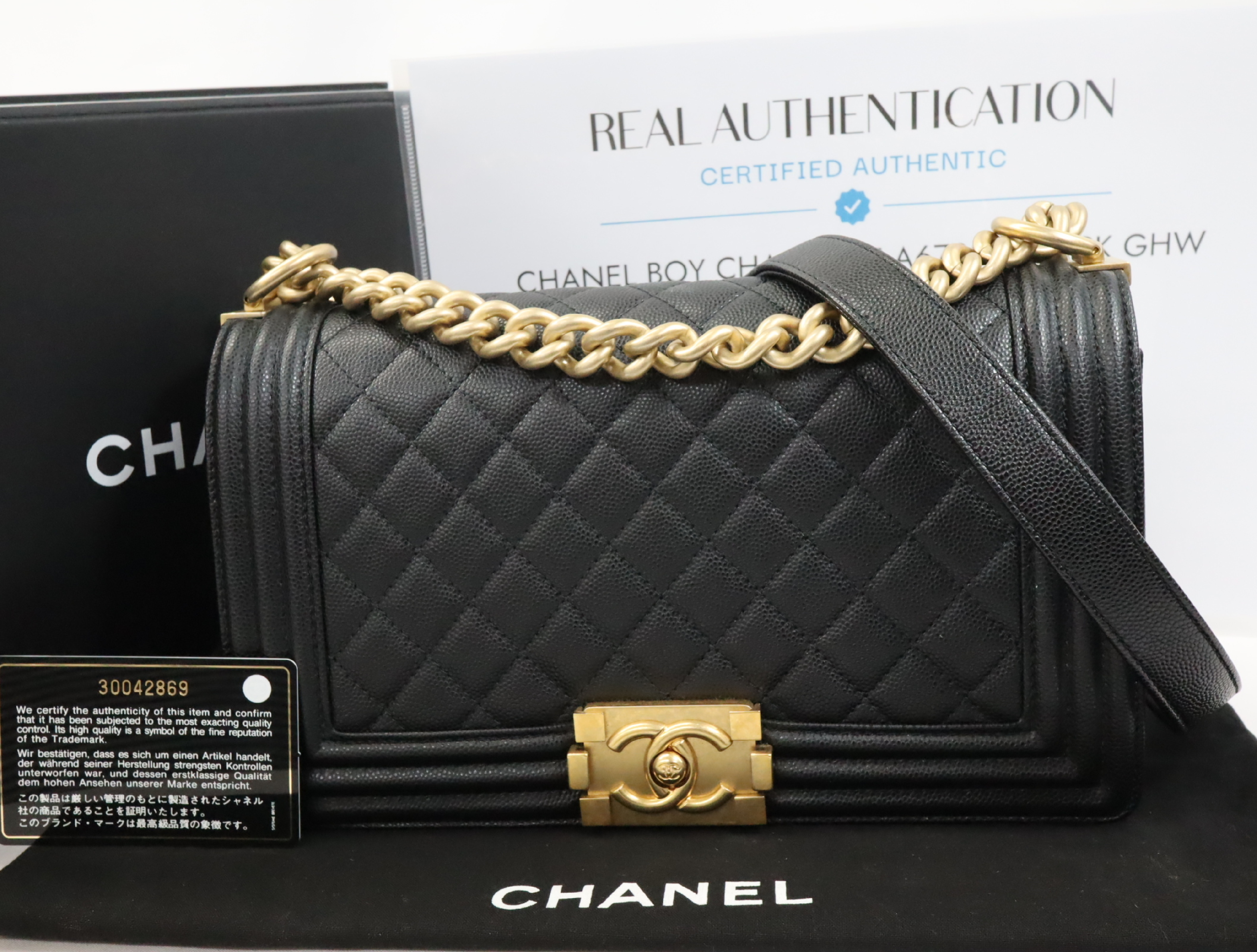 Boy Chanel 25 Caviar Skin Chain Shoulder Bag, Black with Gold Hardware, Serial Number 30s, A67086 (Shoulder Bag)
