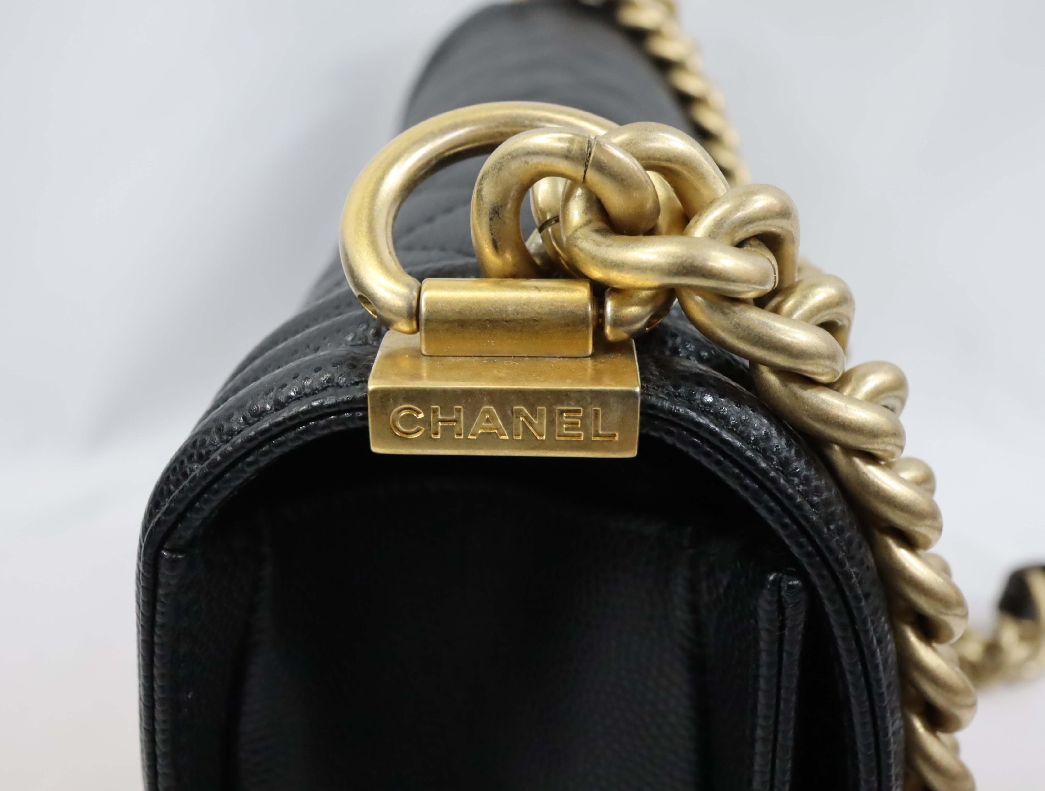 Boy Chanel 25 Caviar Skin Chain Shoulder Bag, Black with Gold Hardware, Serial Number 30s, A67086 (Shoulder Bag) — view 11