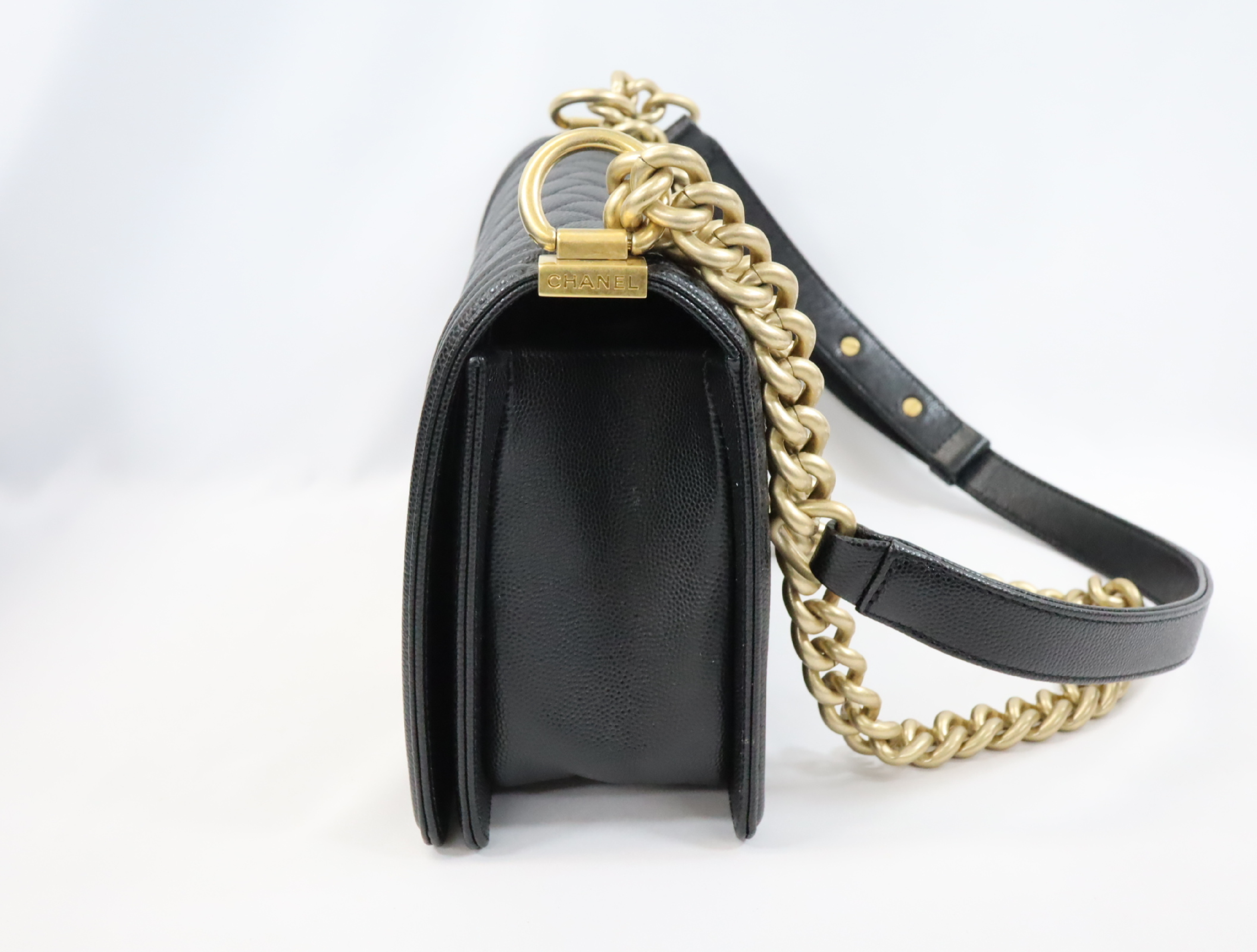 Boy Chanel 25 Caviar Skin Chain Shoulder Bag, Black with Gold Hardware, Serial Number 30s, A67086 (Shoulder Bag) — view 3