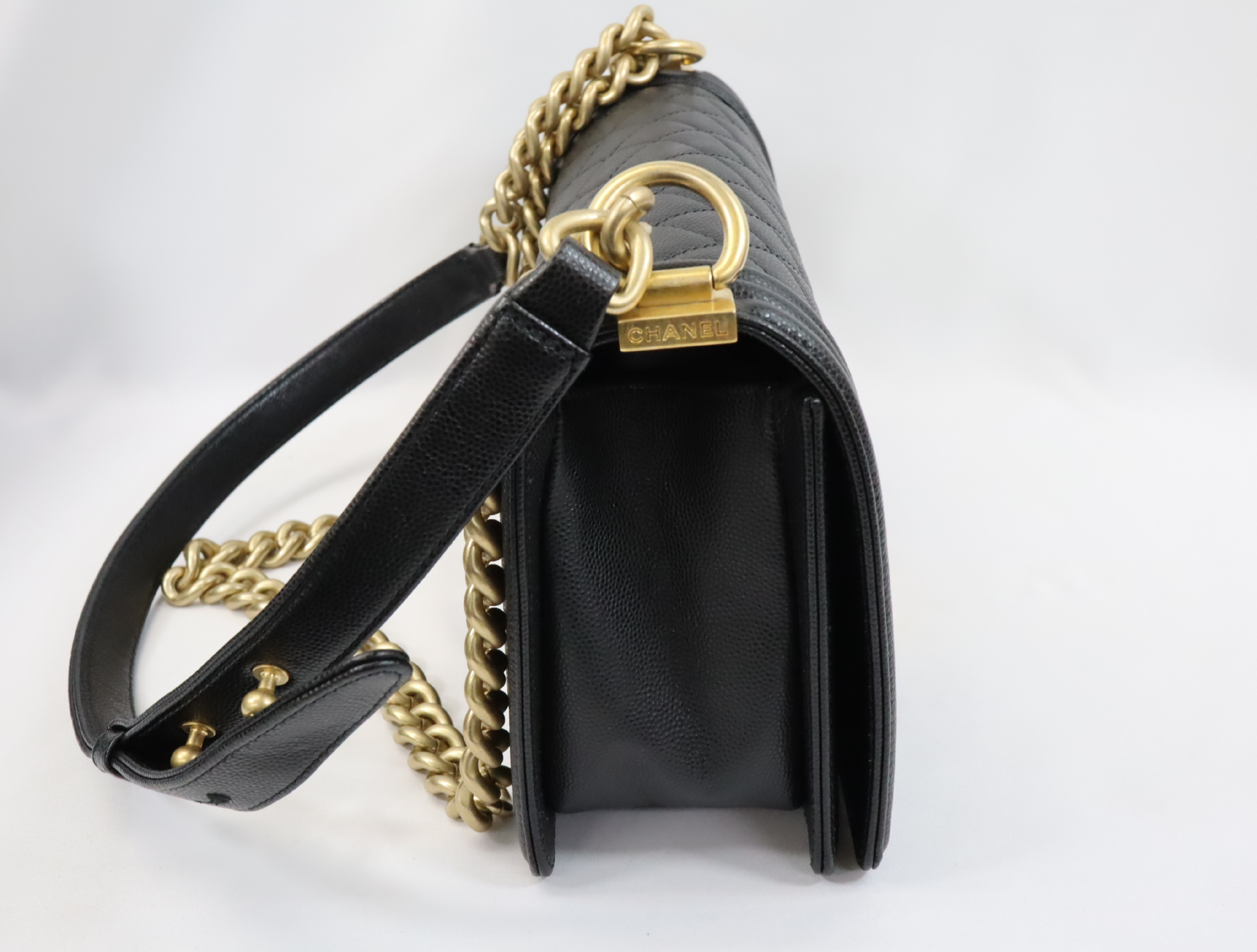 Boy Chanel 25 Caviar Skin Chain Shoulder Bag, Black with Gold Hardware, Serial Number 30s, A67086 (Shoulder Bag) — view 4